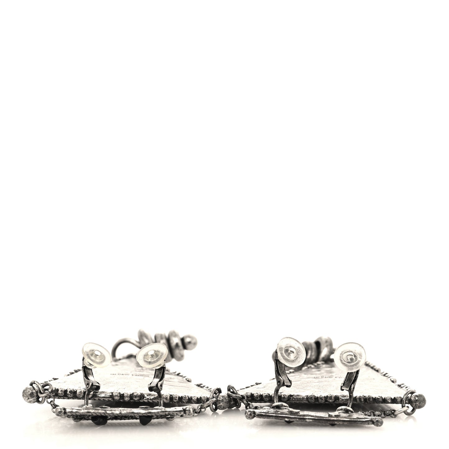Crystal Geometric Textured Drop Earrings Silver