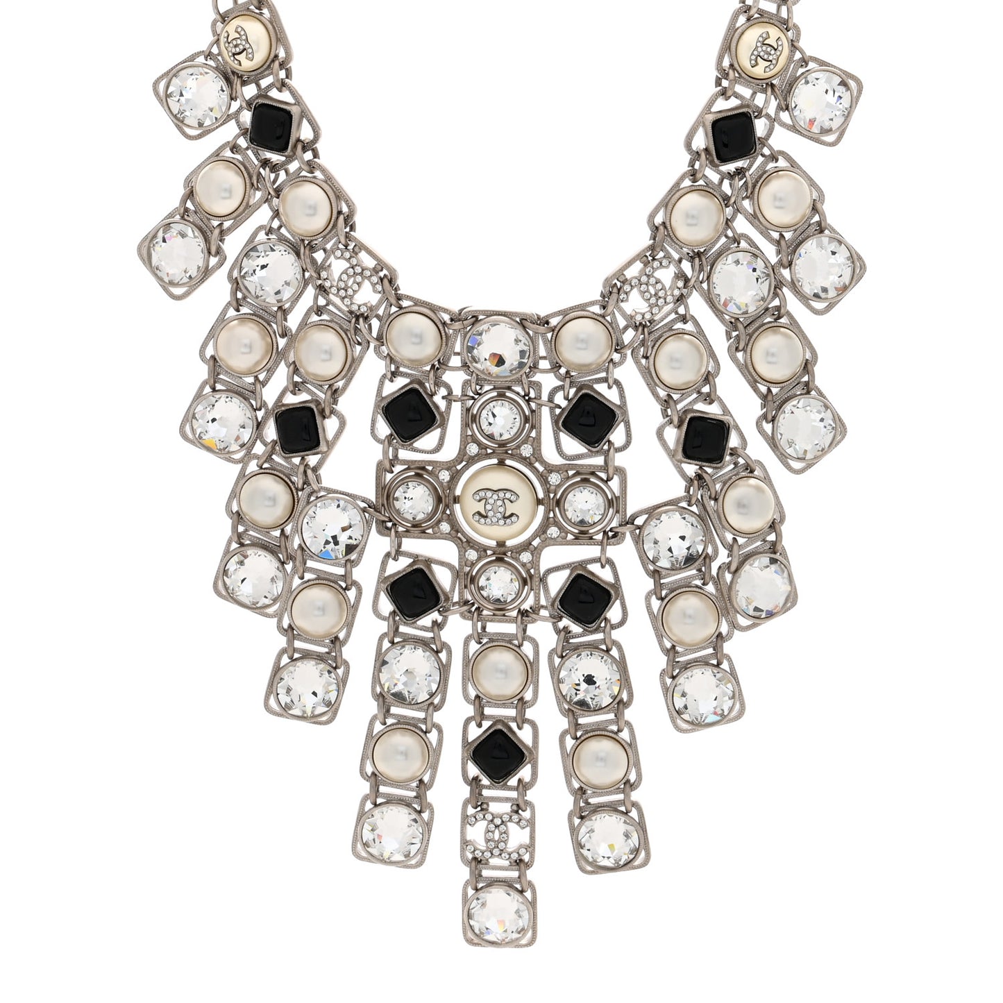 Crystal Pearl Resin CC Necklace Silver Black