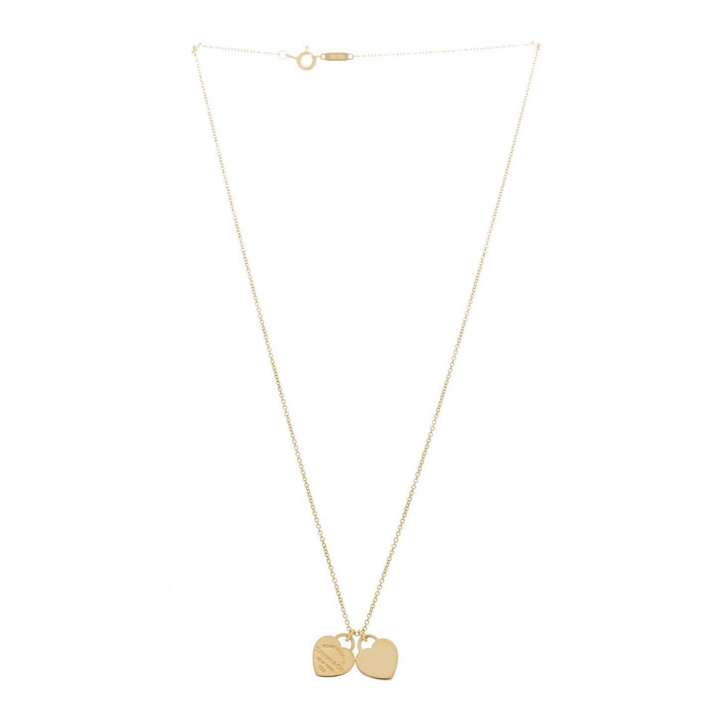 18K Yellow Gold Return to Tiffany Mini Double Heart Tag Pendant Necklace