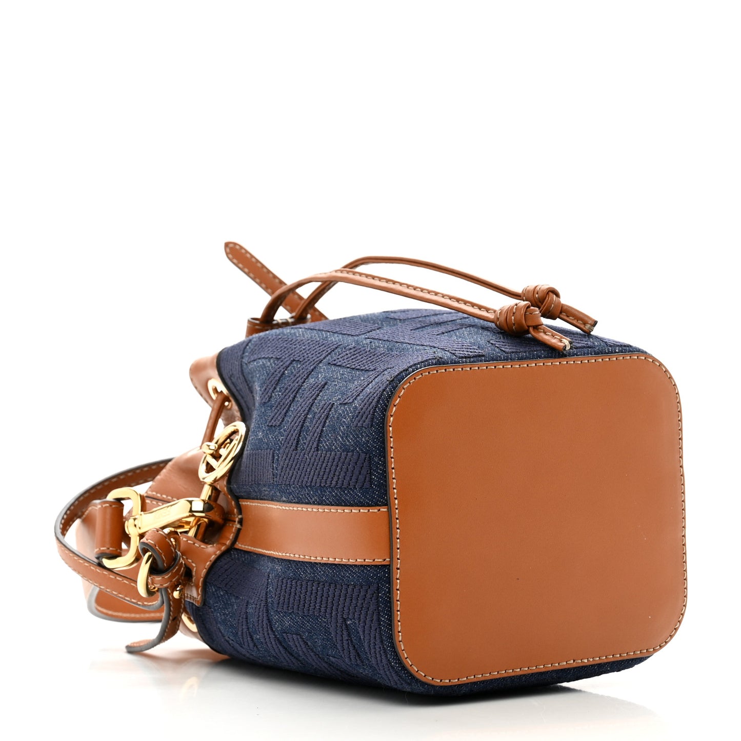 Denim Vitello King F is Fendi FF Embroidered Mini Mon Tresor Bucket Bag Blue Cuoio