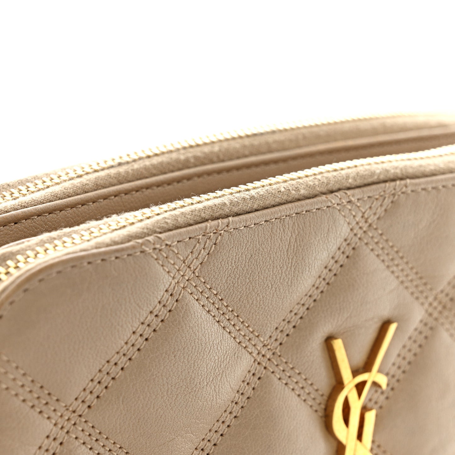 Grained Lambskin Quilted Mini Becky Double Zip Bag Natural Tan