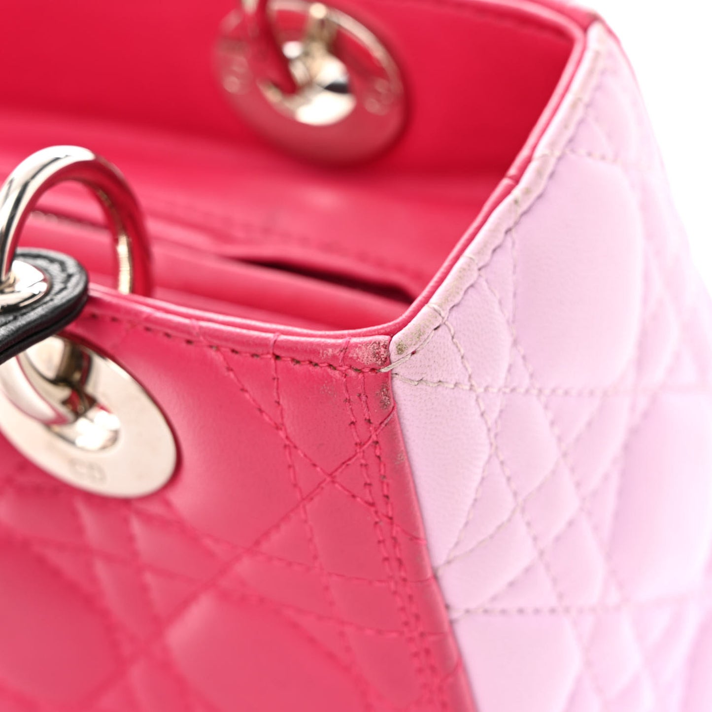 Lambskin Cannage Medium Tri-Color Lady Dior Fuchsia Anemone Black