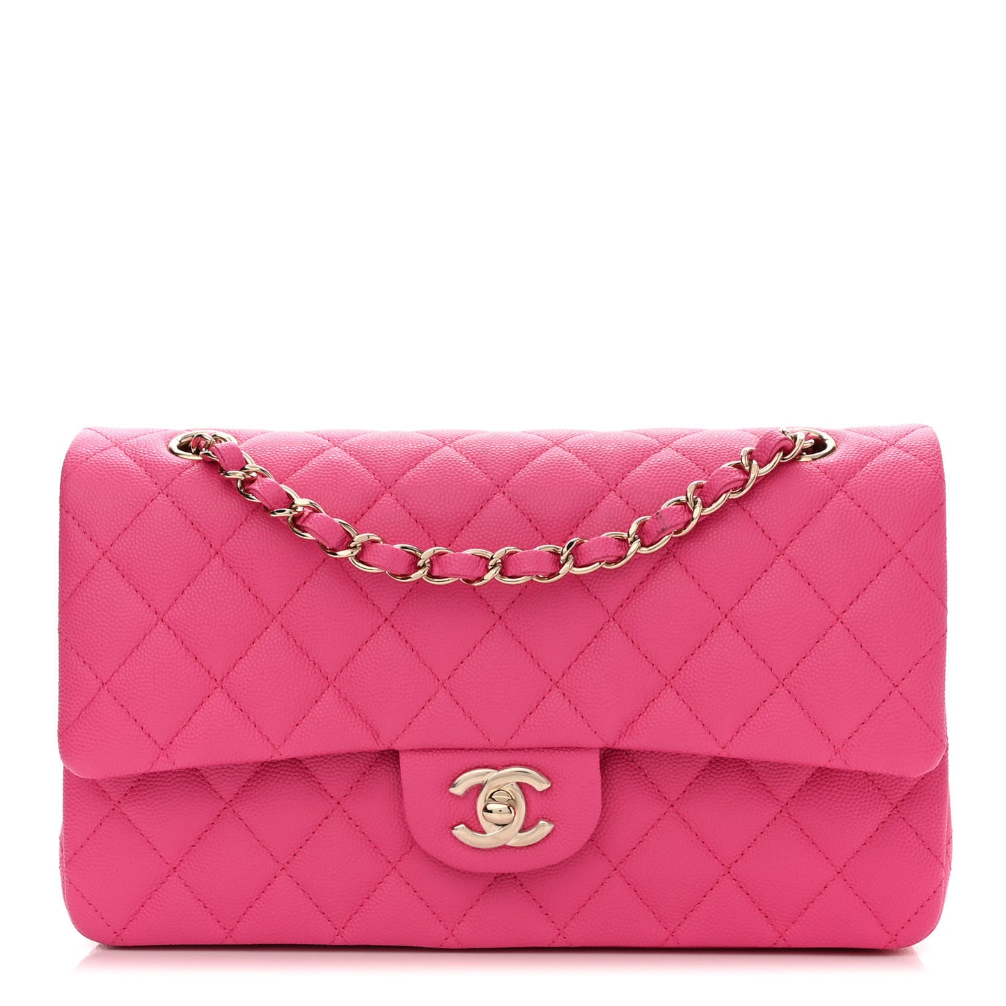 Caviar Quilted Medium Double Flap Dark Pink