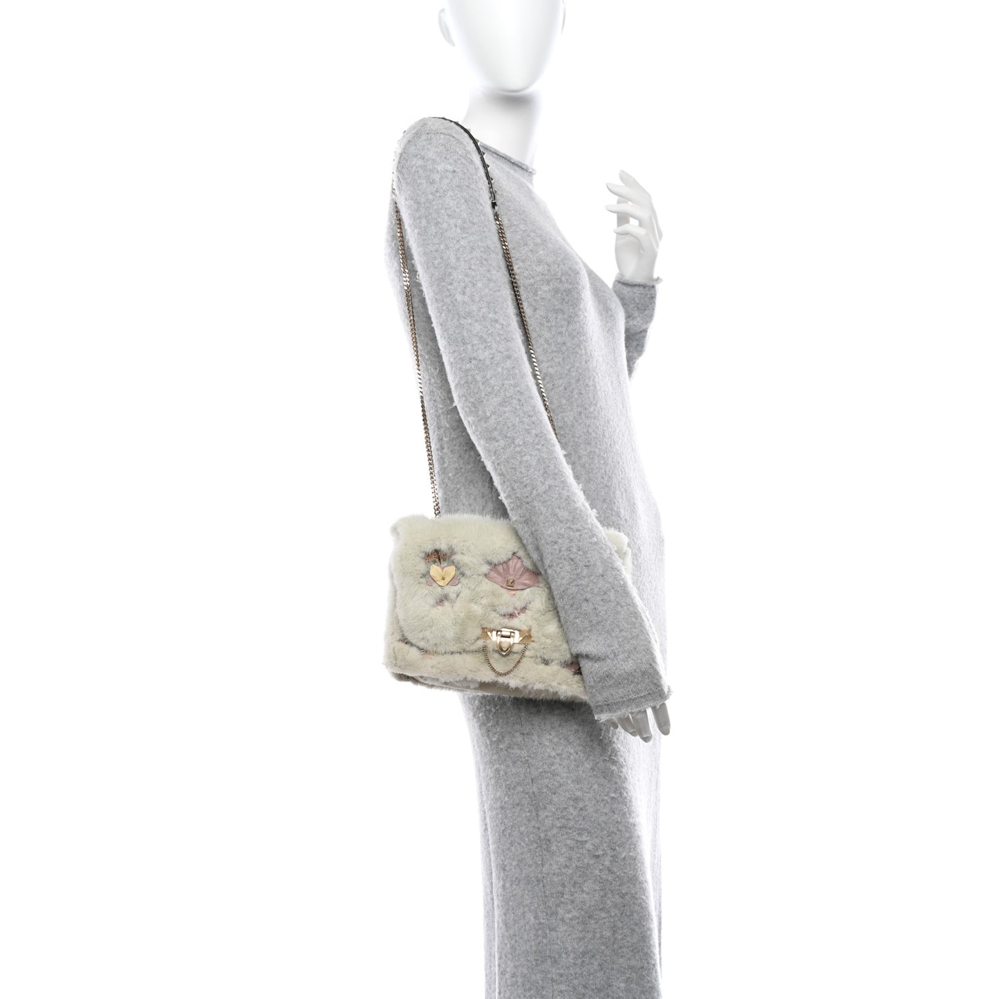 Mink Fur Small Demilune Shoulder Bag Beige