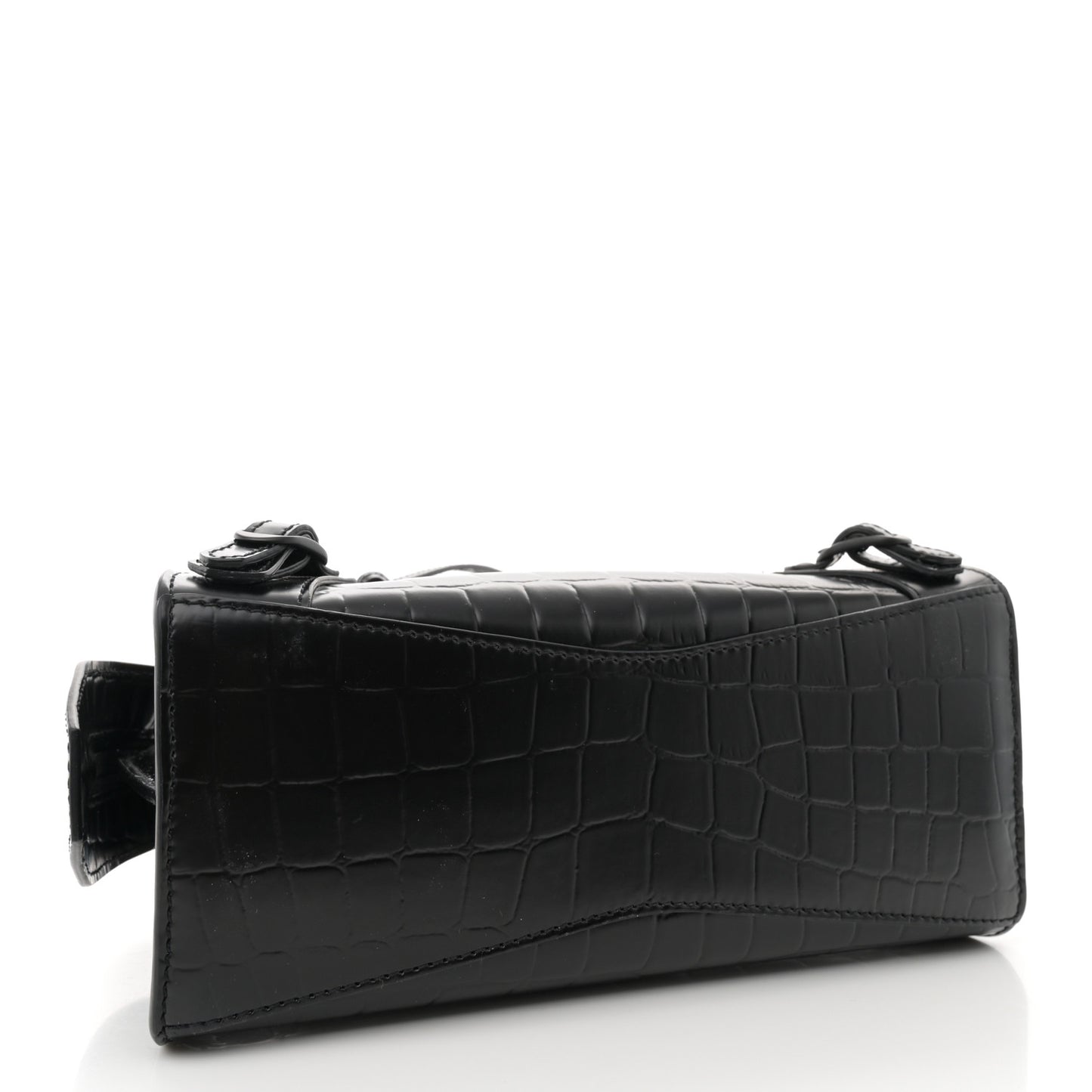 Semi Shiny Calfskin Crocodile Embossed Neo Classic Black Hardware Mini City Black