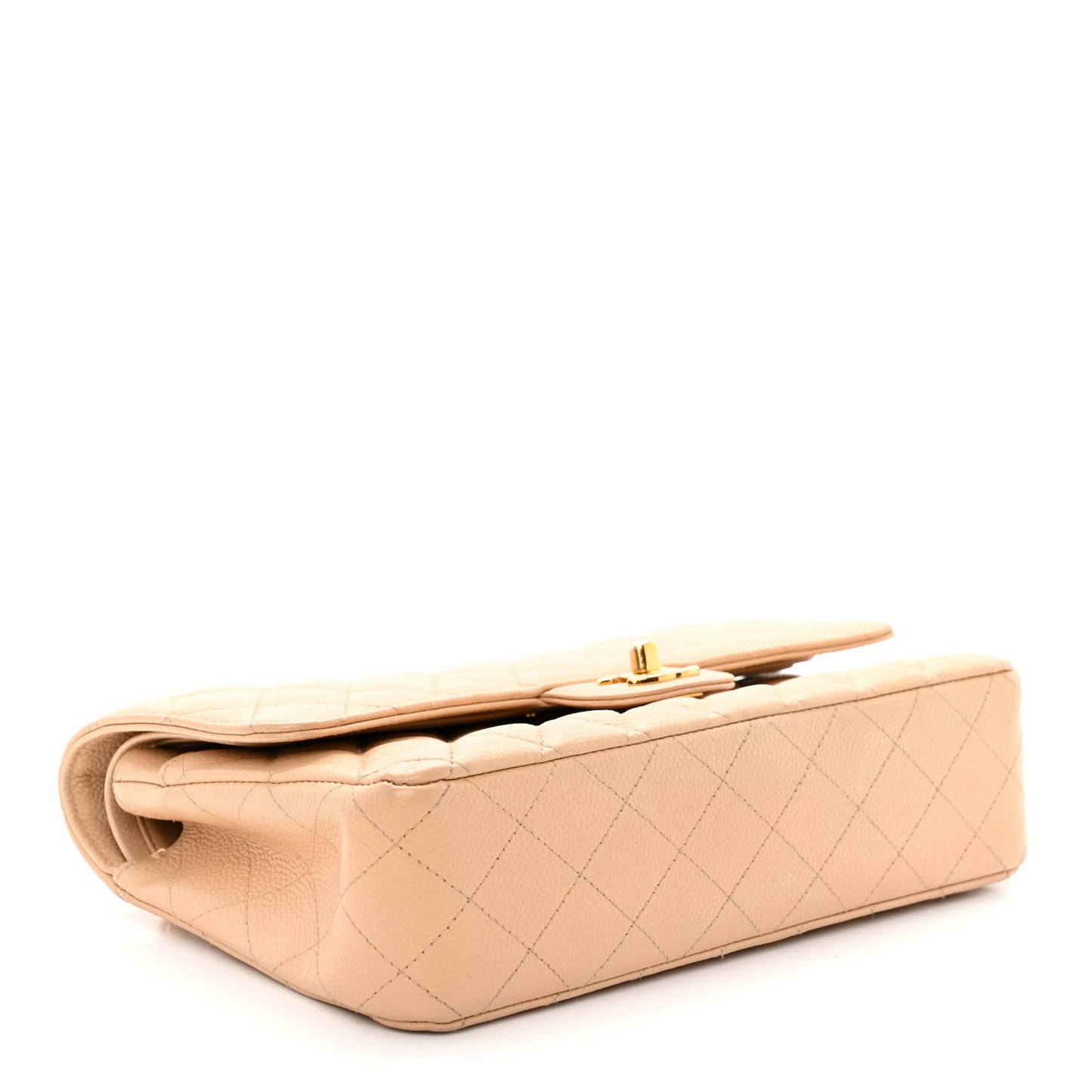 Caviar Quilted Medium Double Flap Beige