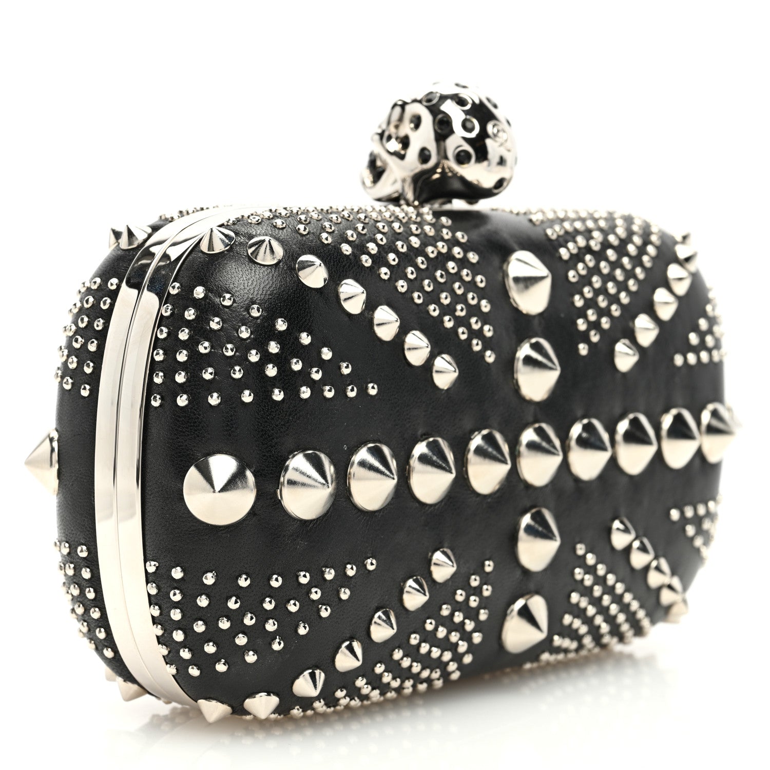 Alexander McQueen Calfskin Studded Britannia Skull Box Clutch Black 3 of 10