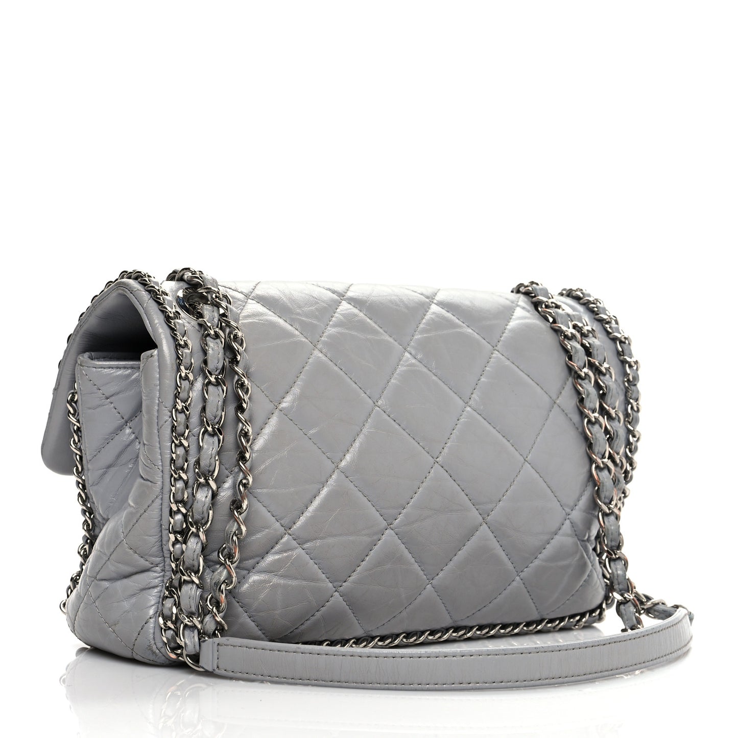 Crumpled Calfskin Medium Chain All Over Flap Grey