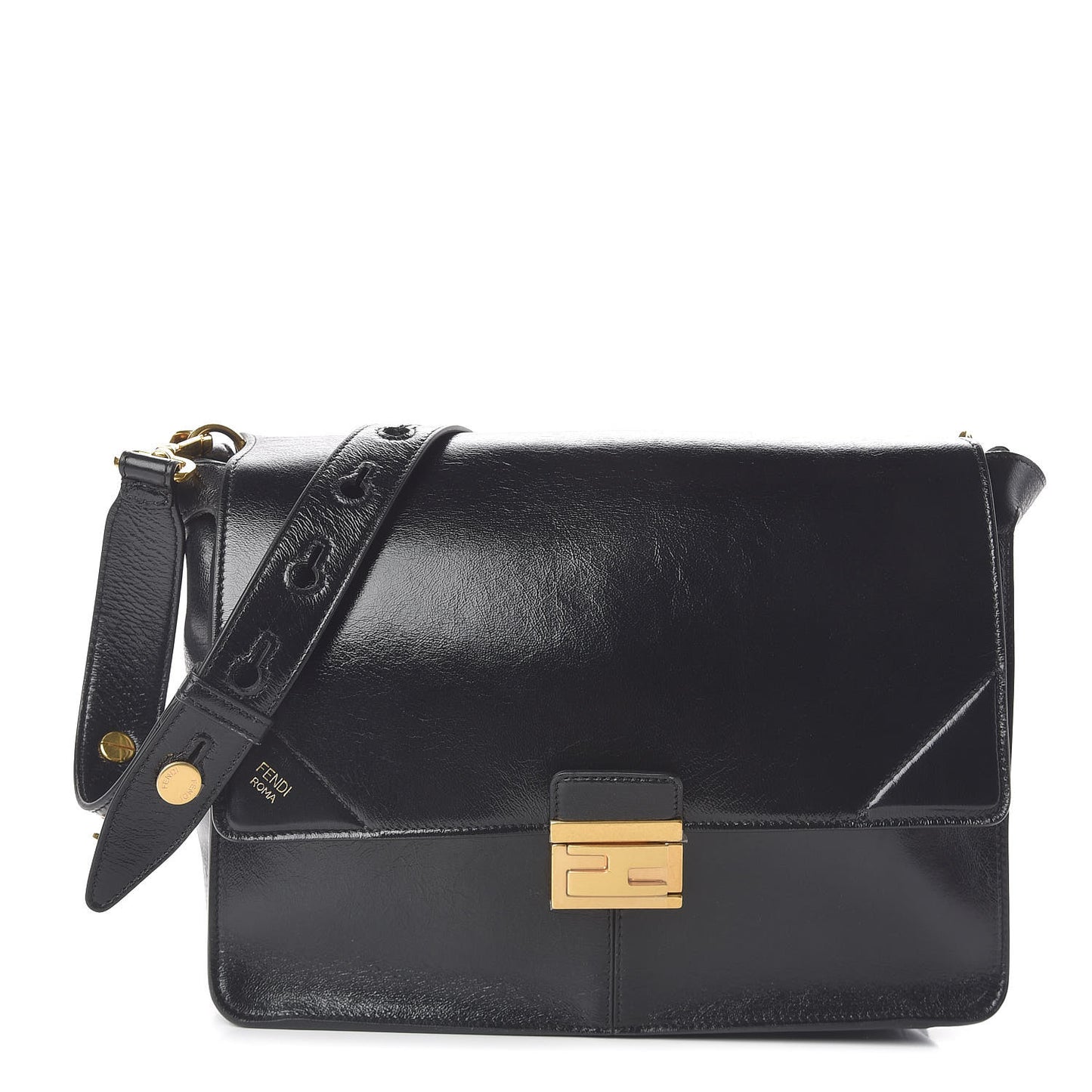 Agnello Old Shine Large Kan U Shoulder Bag Black