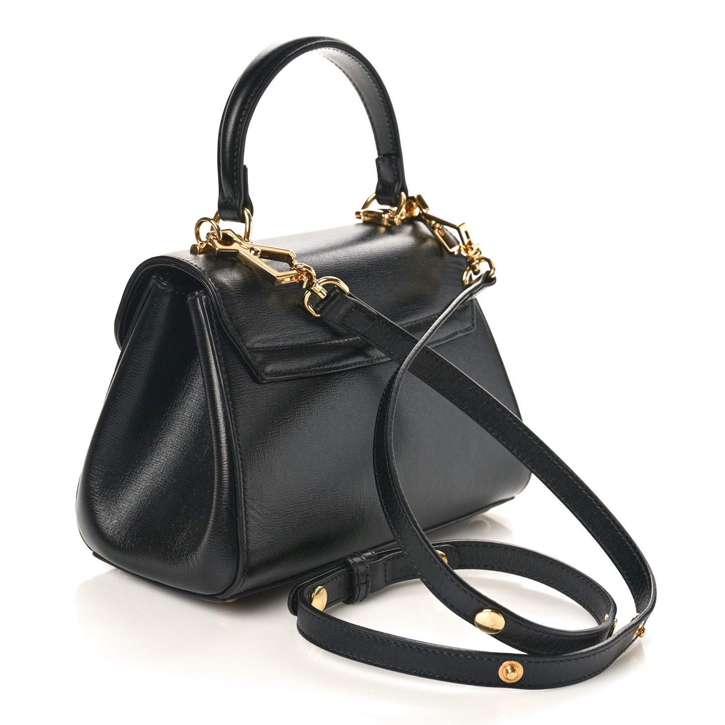 Glazed Textured Calfskin Mini Horsebit 1955 Top Handle Flap Bag Black