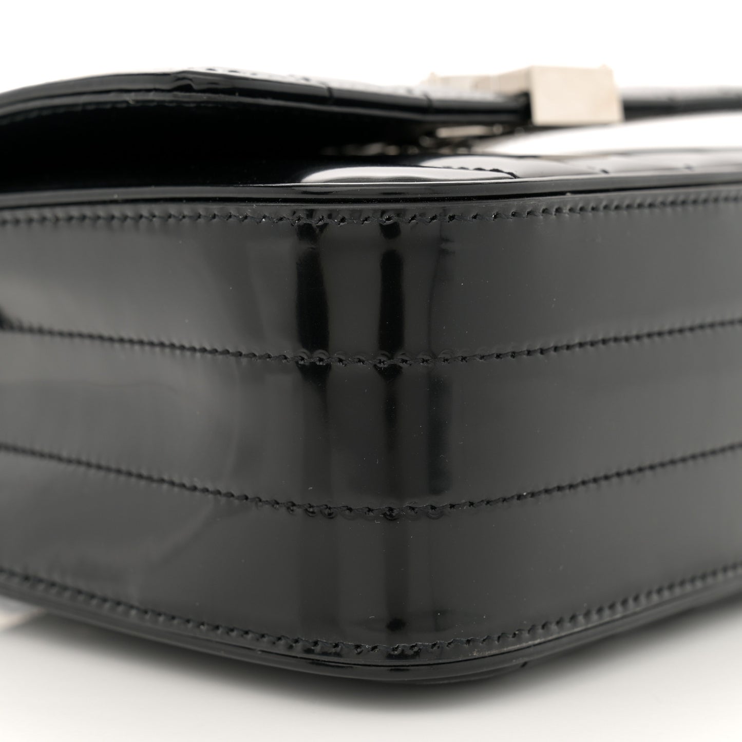 Patent Calfskin Matelasse Monogram Small Vicky Chain Bag Black