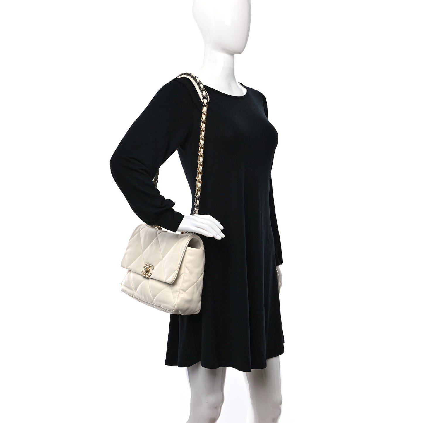 Lambskin Quilted Large Chanel 19 Flap White