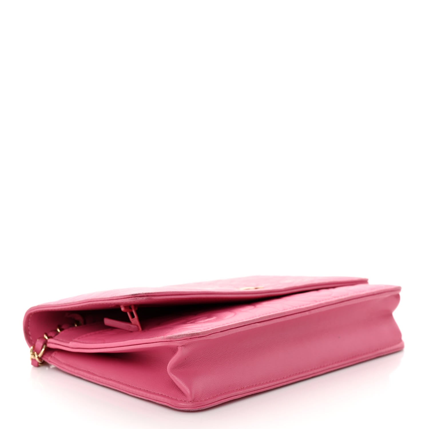 Chanel Lambskin Camellia Embossed Wallet on Chain WOC Pink 4 of 13