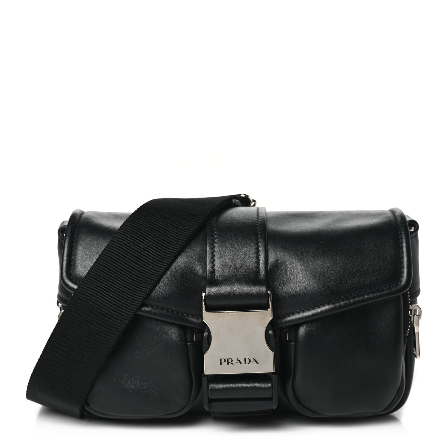 Nappa Double Pocket Buckle Shoulder Bag Black