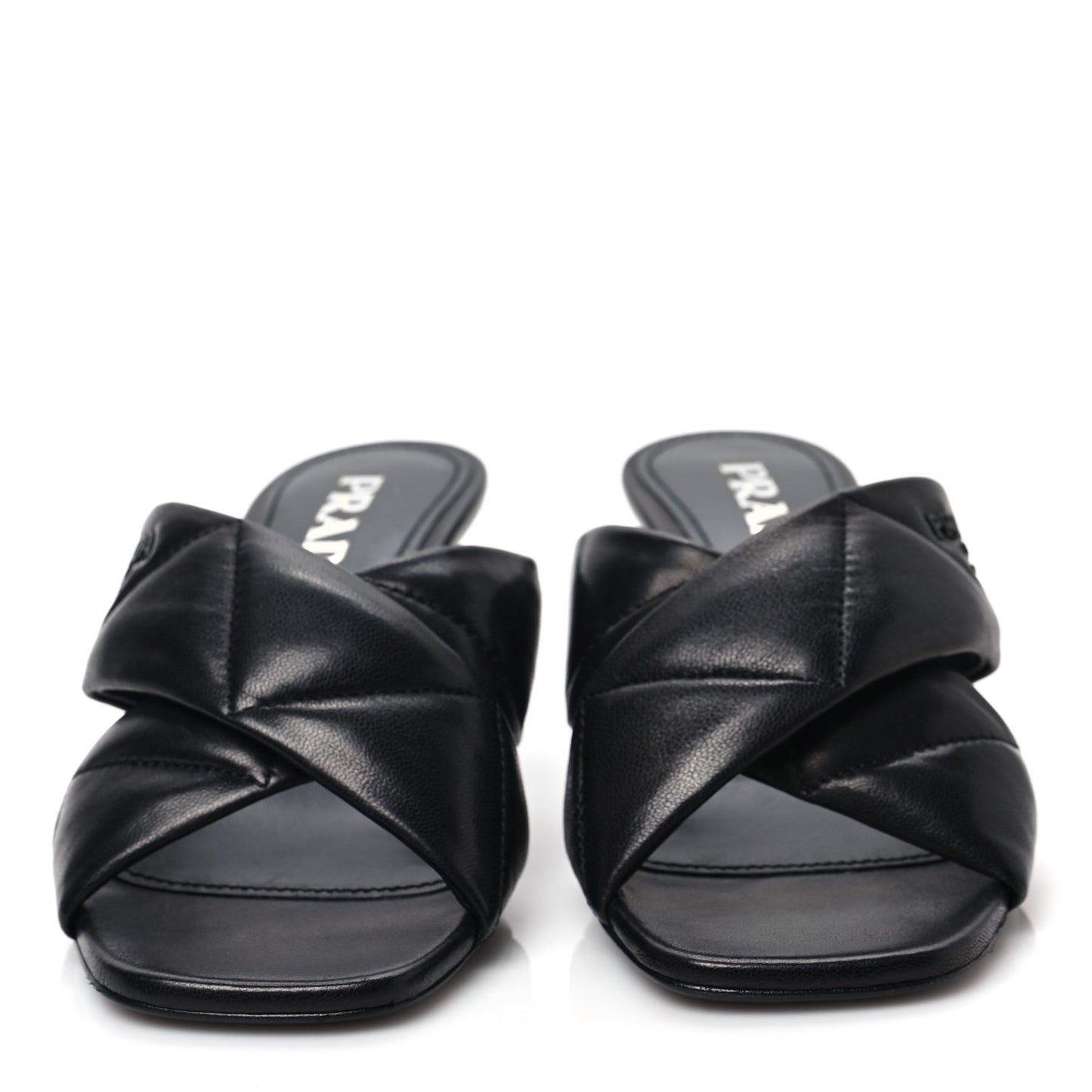 Nappa Logo Quilted Crisscross 55mm Slide Sandals 35.5 Black