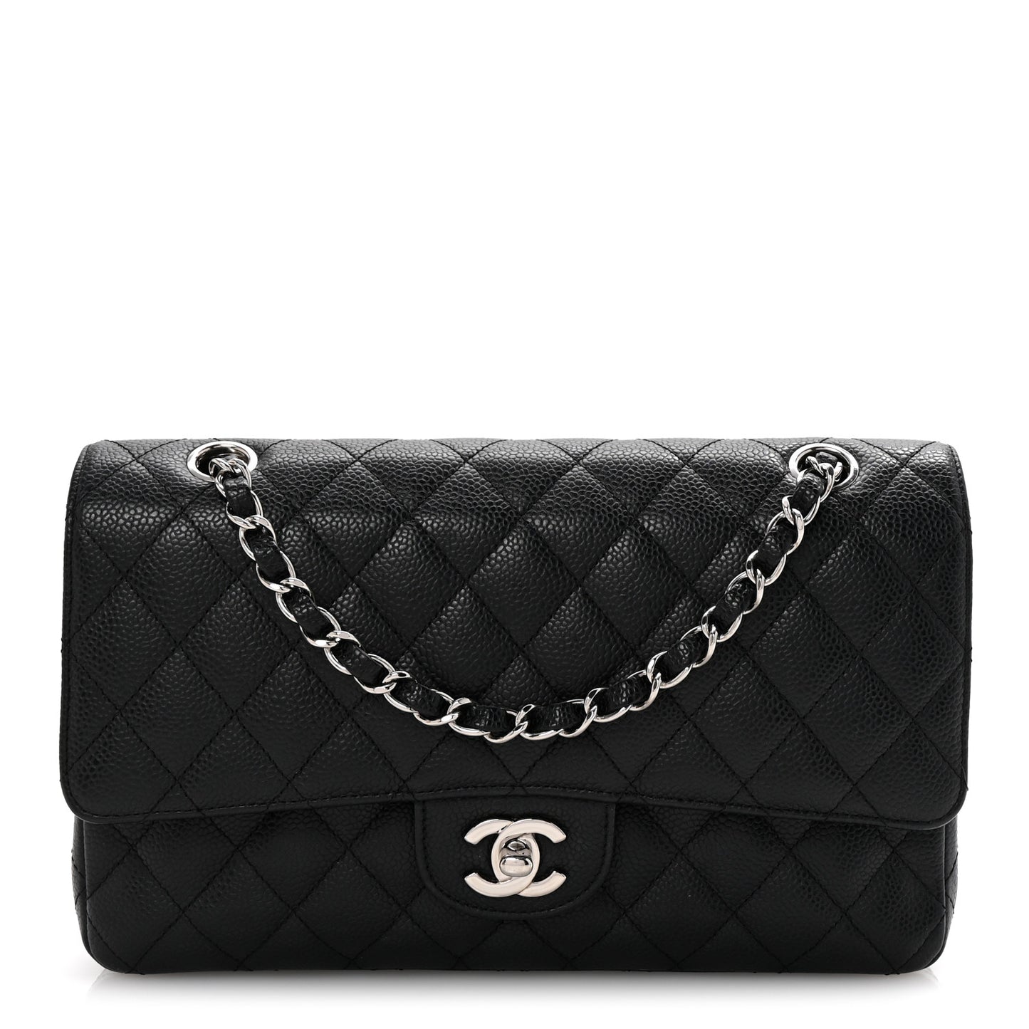 Caviar Quilted Medium Double Flap Black