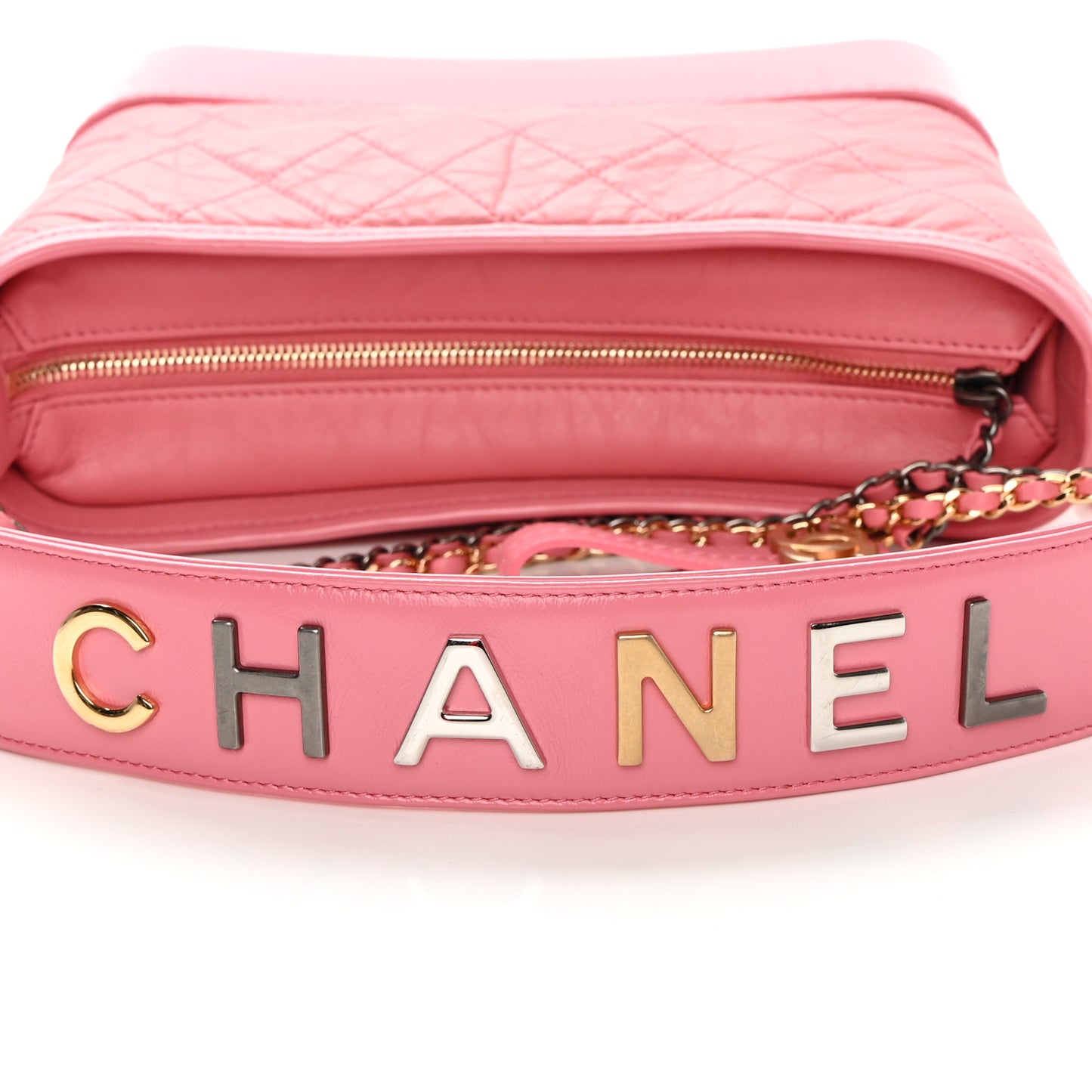 Aged Calfskin Quilted Medium Gabrielle Logo Hobo Rose
