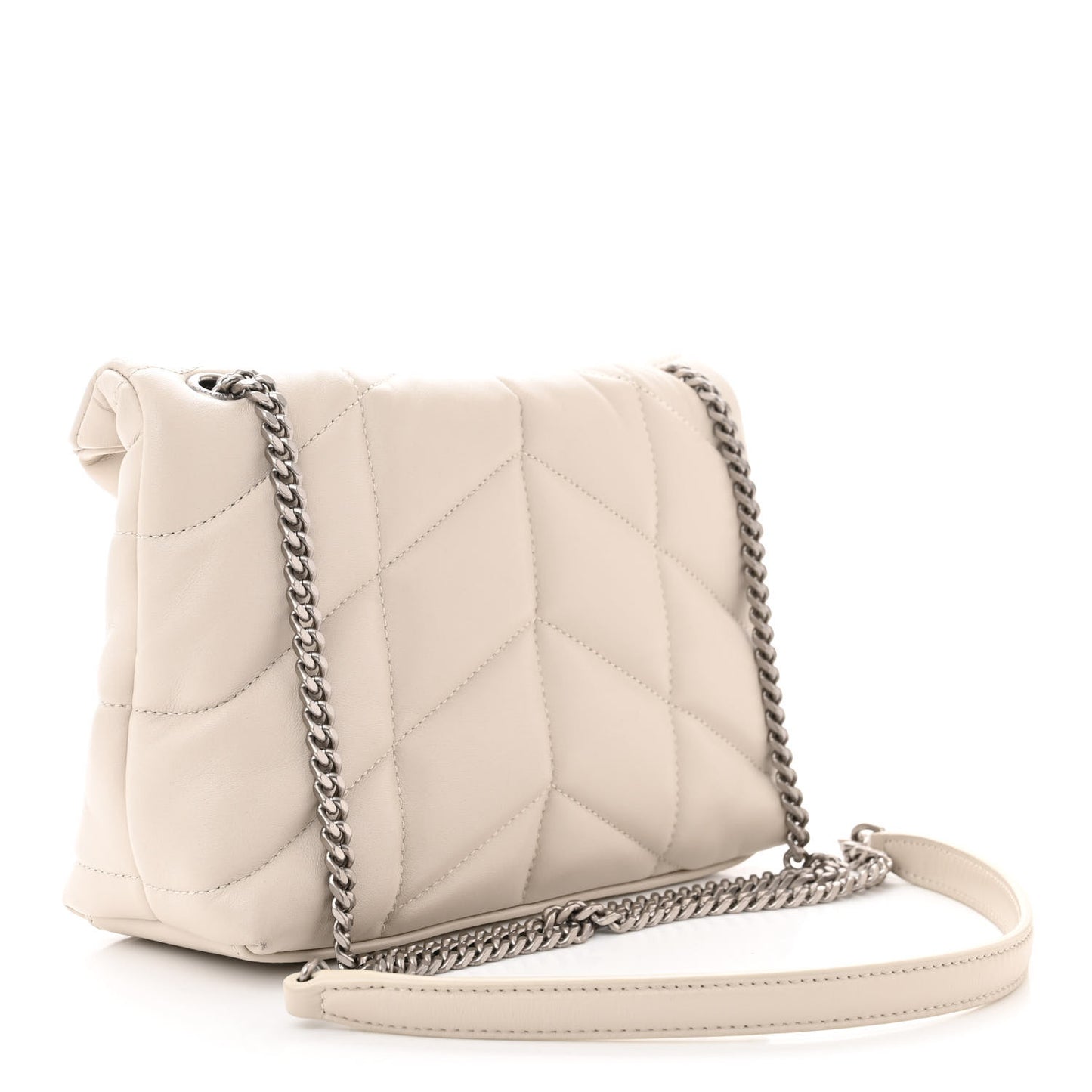 SAINT LAURENT Lambskin Quilted Toy Loulou Puffer Monogram Chain Satchel Crema Soft