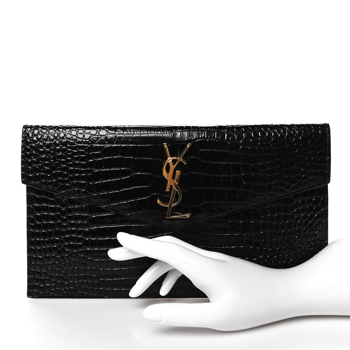 Calfskin Crocodile Embossed Uptown Monogram Pouch Black