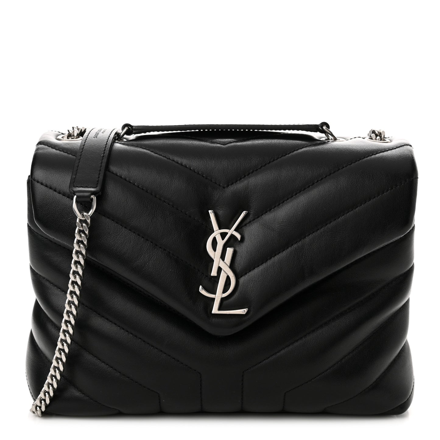 Calfskin Y Quilted Monogram Small Loulou Chain Satchel Black
