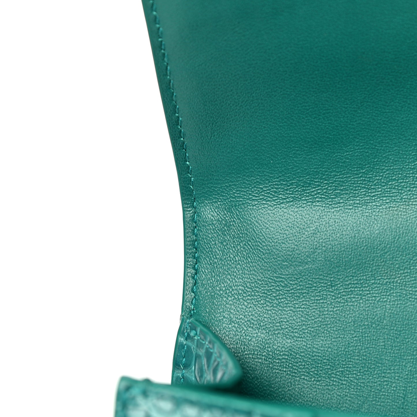 Shiny Calfskin Crocodile Embossed Hourglass Top Handle Bag XS Dark Turquoise