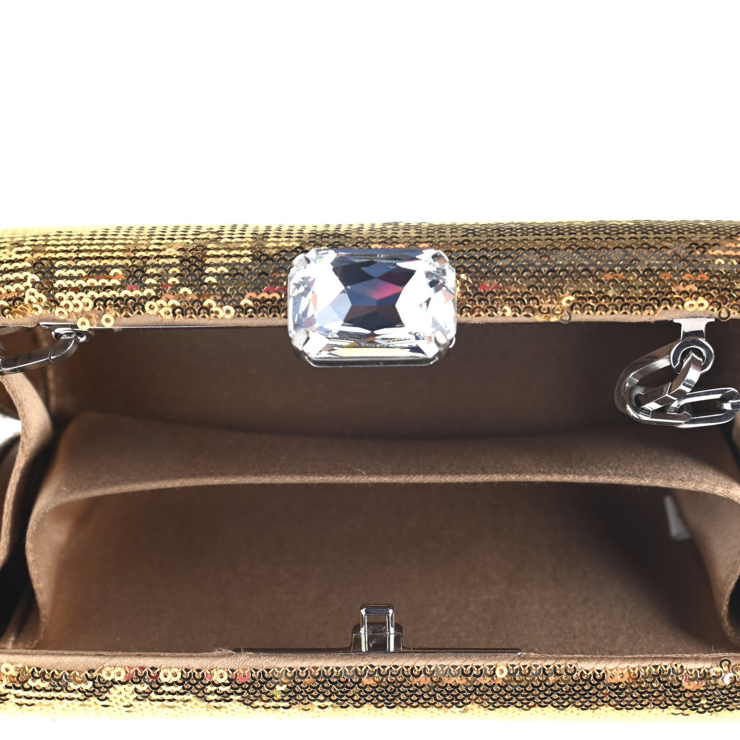 Sequin Clutch With Chain Gold