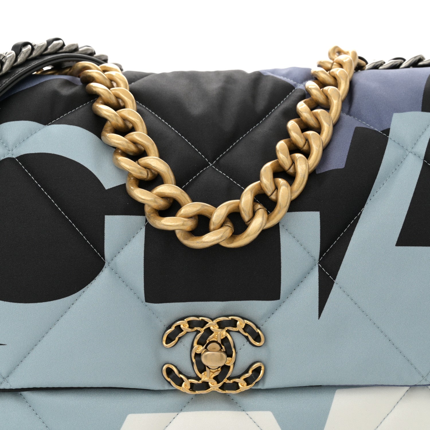 Chanel Silk Maxi Scarf Chanel 19 Flap Black Blue White 8 of 11