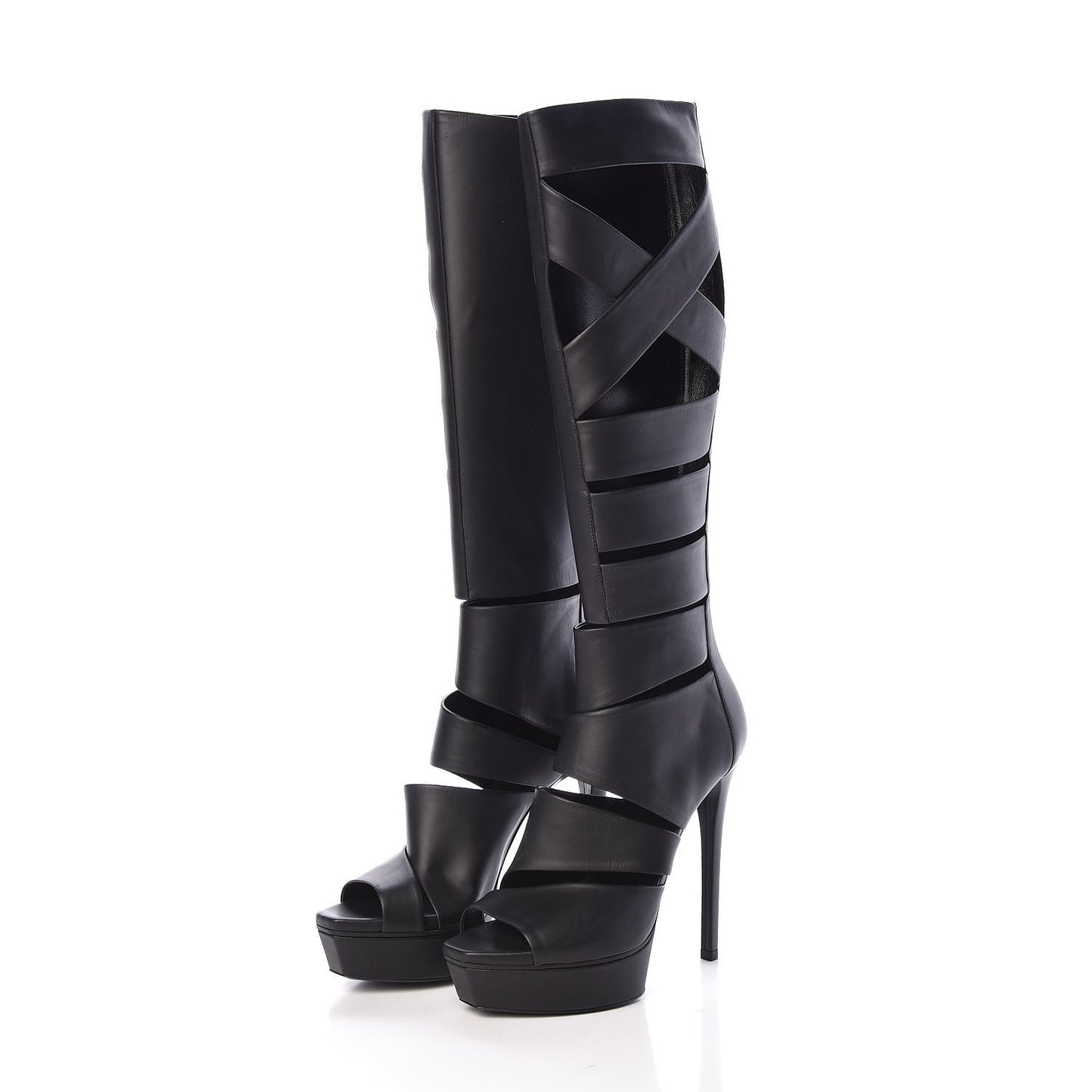 Calfskin Helena Tall Cutout Boots 37 Black