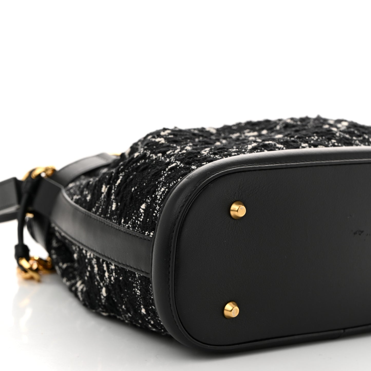 Calfskin Tweed Cannage Medium C'est Chain Bucket Bag Black White