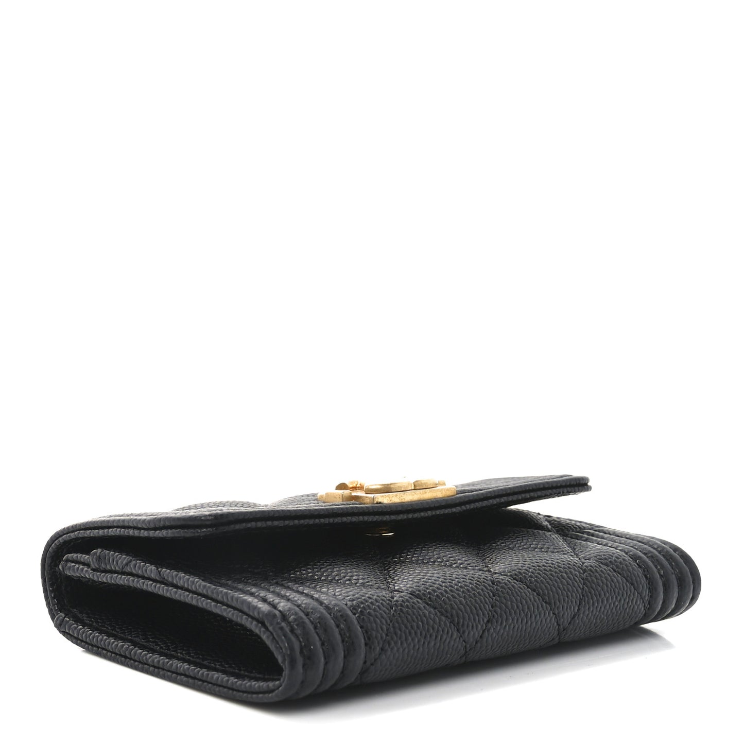 Caviar Quilted Boy Flap Card Holder Black