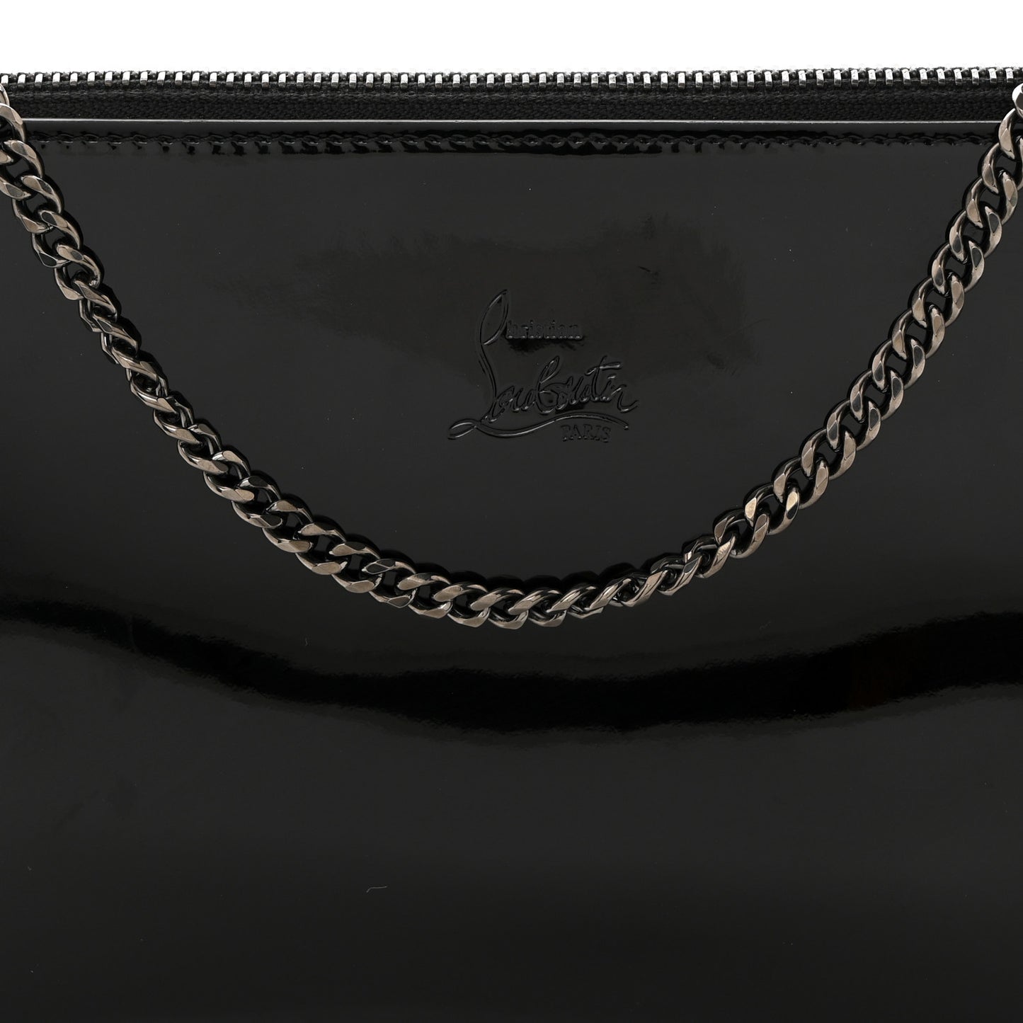 Patent Calfskin Strass Loubila Chain Clutch Black