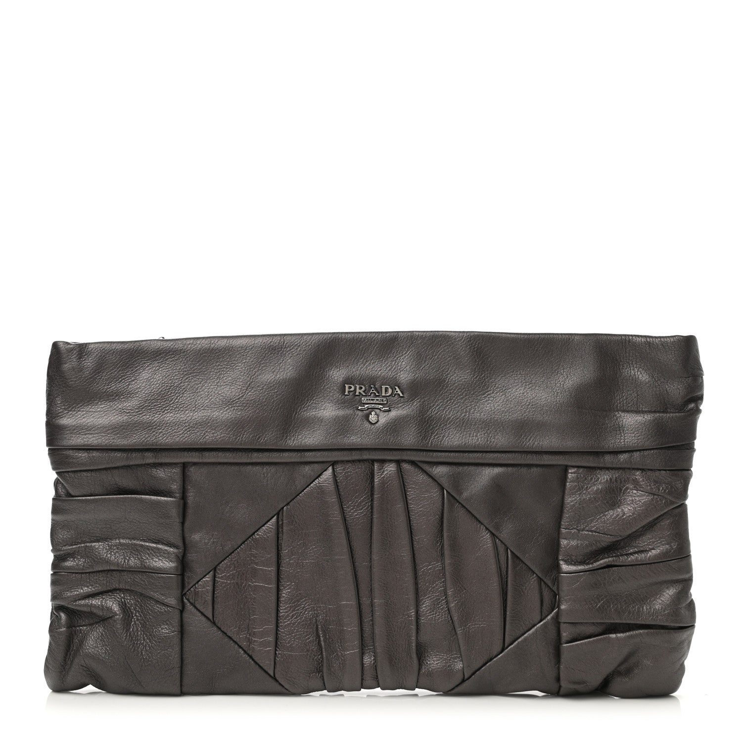 Prada Royal Calf Pleated Clutch Grafite Mordore 1 of 6