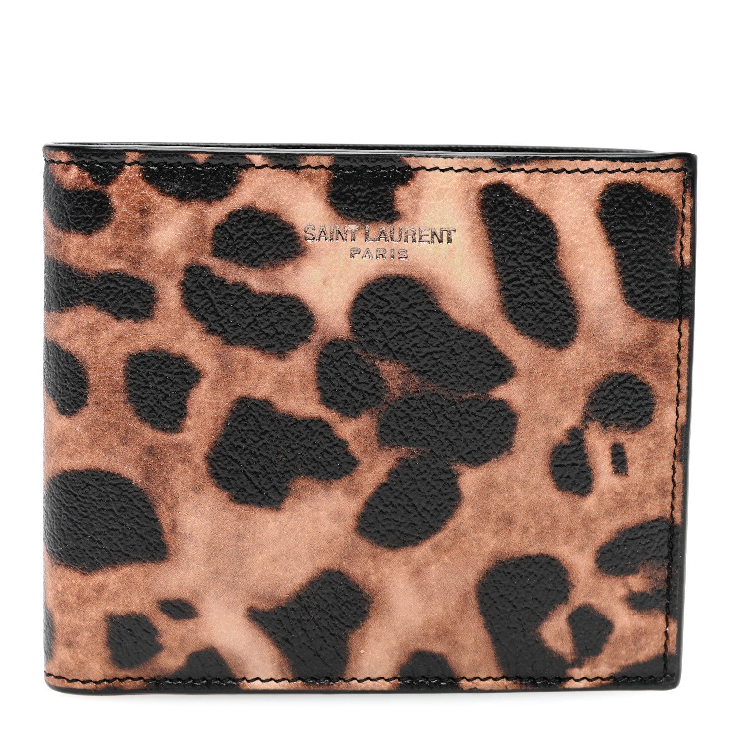Saint Laurent Calfskin Leopard Print East West Wallet Natural Black 1 of 6