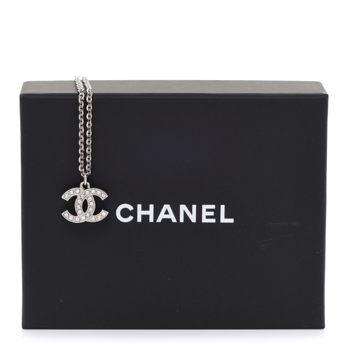 Crystal Pearl CC Pendant Necklace Silver Black