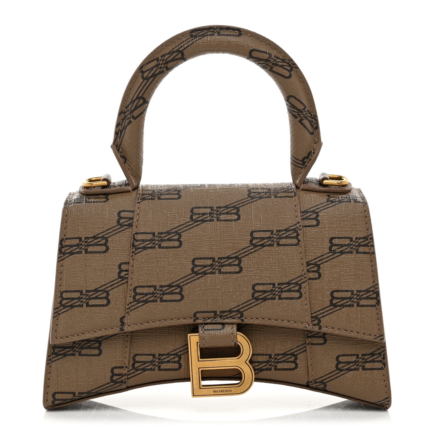 Balenciaga Coated Canvas BB Monogram Hourglass Top Handle Bag XS Beige Brown 1 of 11