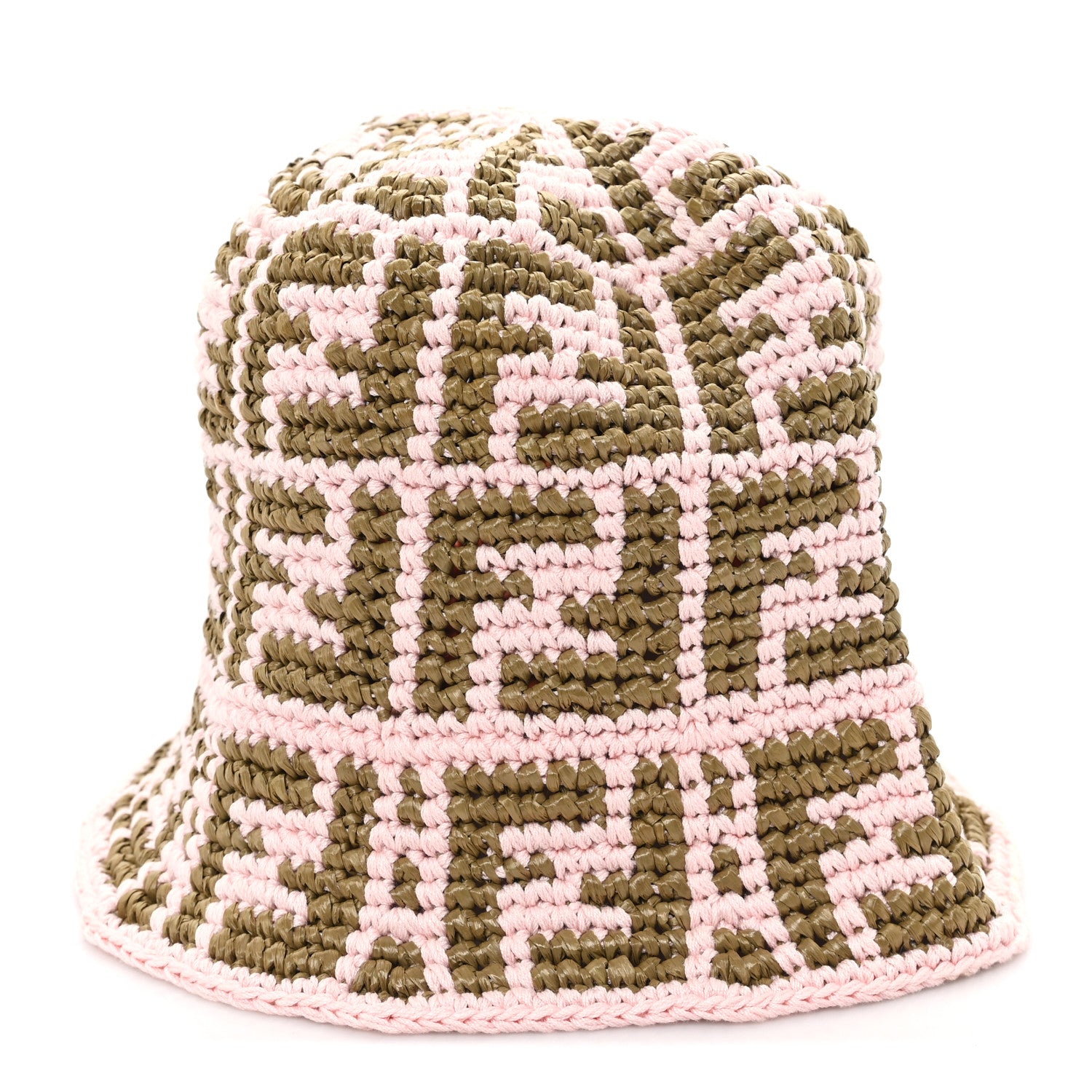 Fendi Cotton Rayon FF Woven Bucket Hat S/M Pink Khaki 1816534