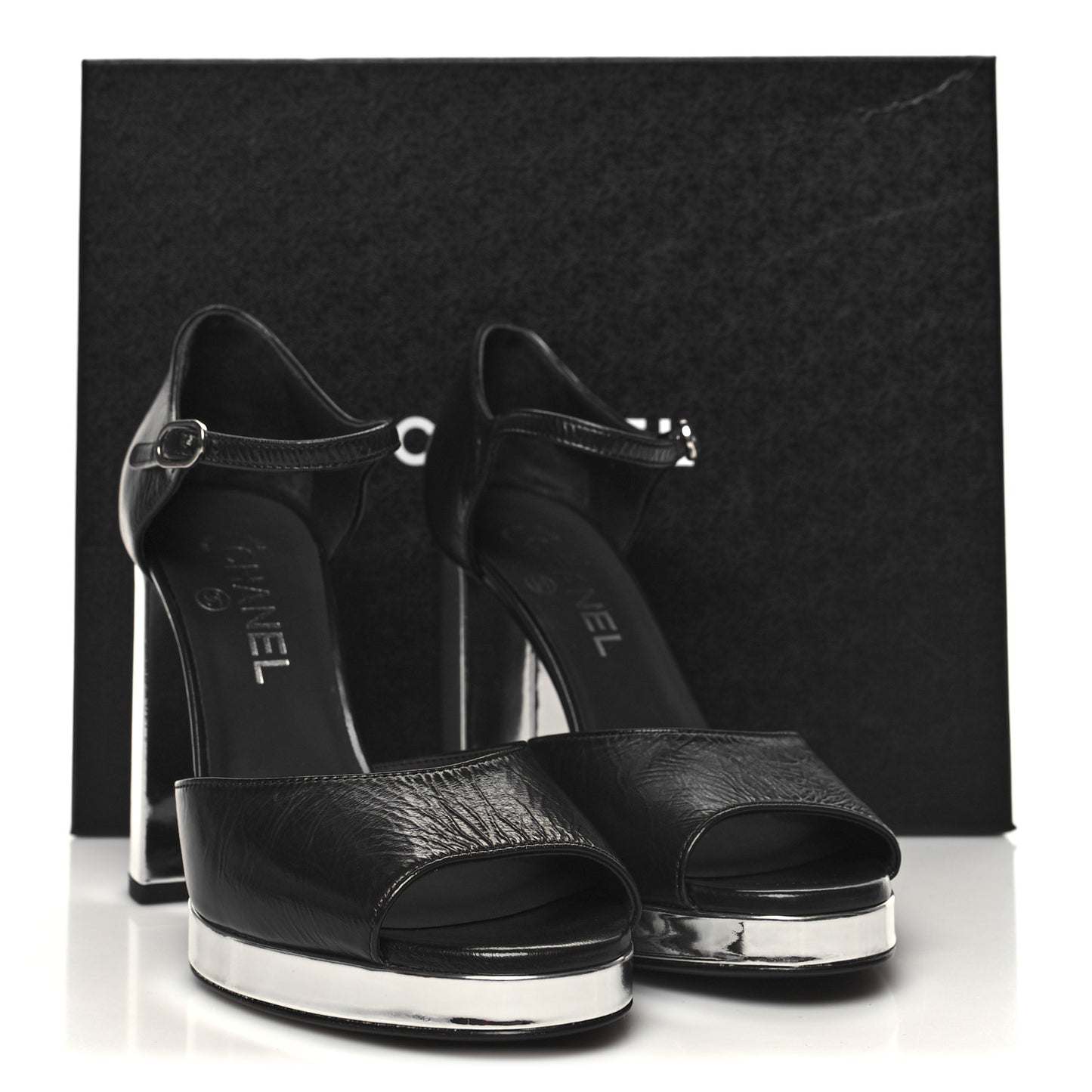 Shiny Lambskin Sandals 38.5 Black