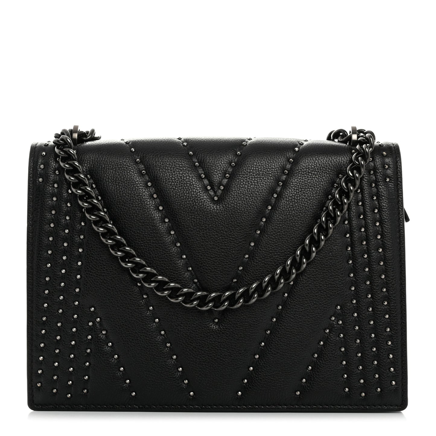 Calfskin Stud Disco Flap Crossbody Bag Black