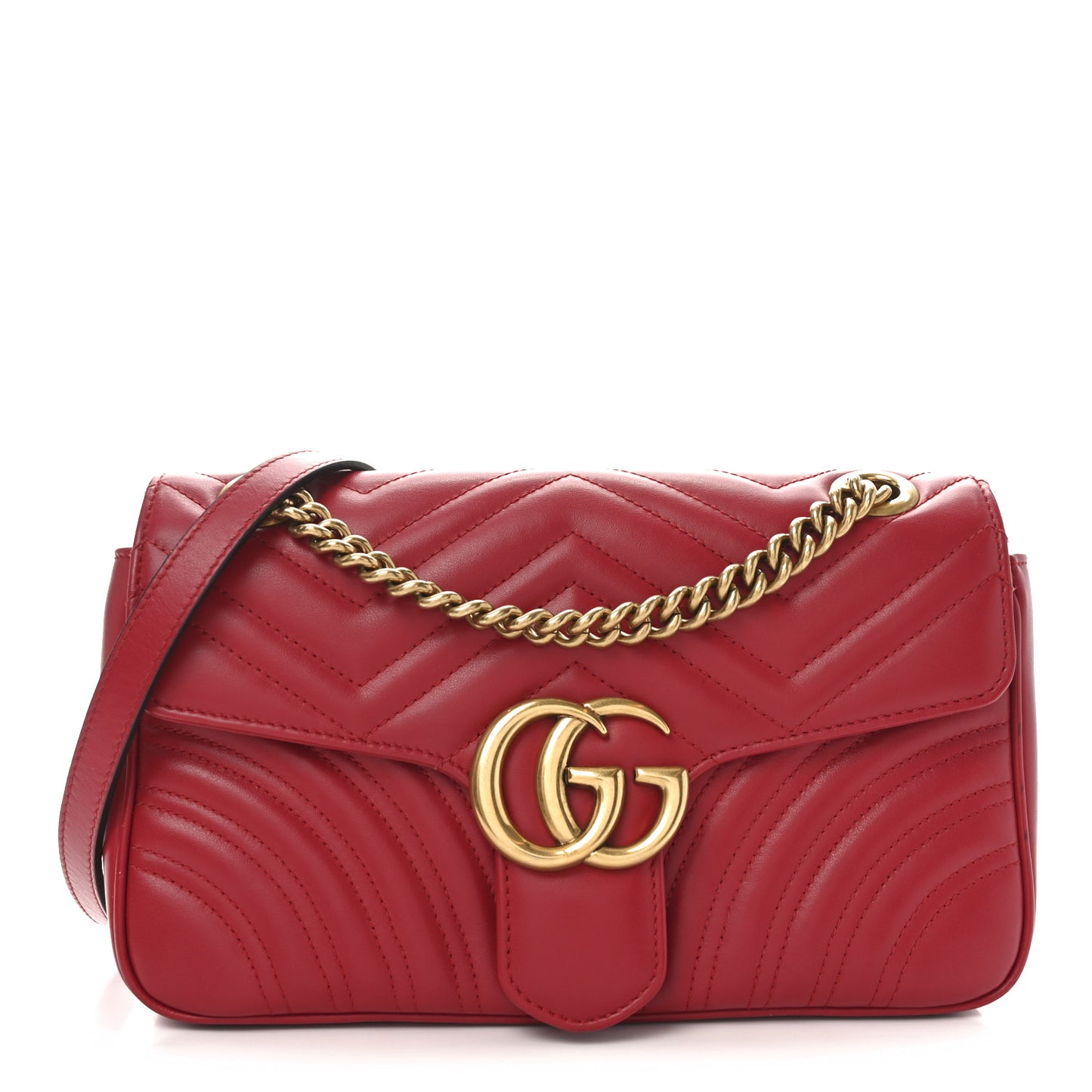 Calfskin Matelasse Small GG Marmont Shoulder Bag Hibiscus Red