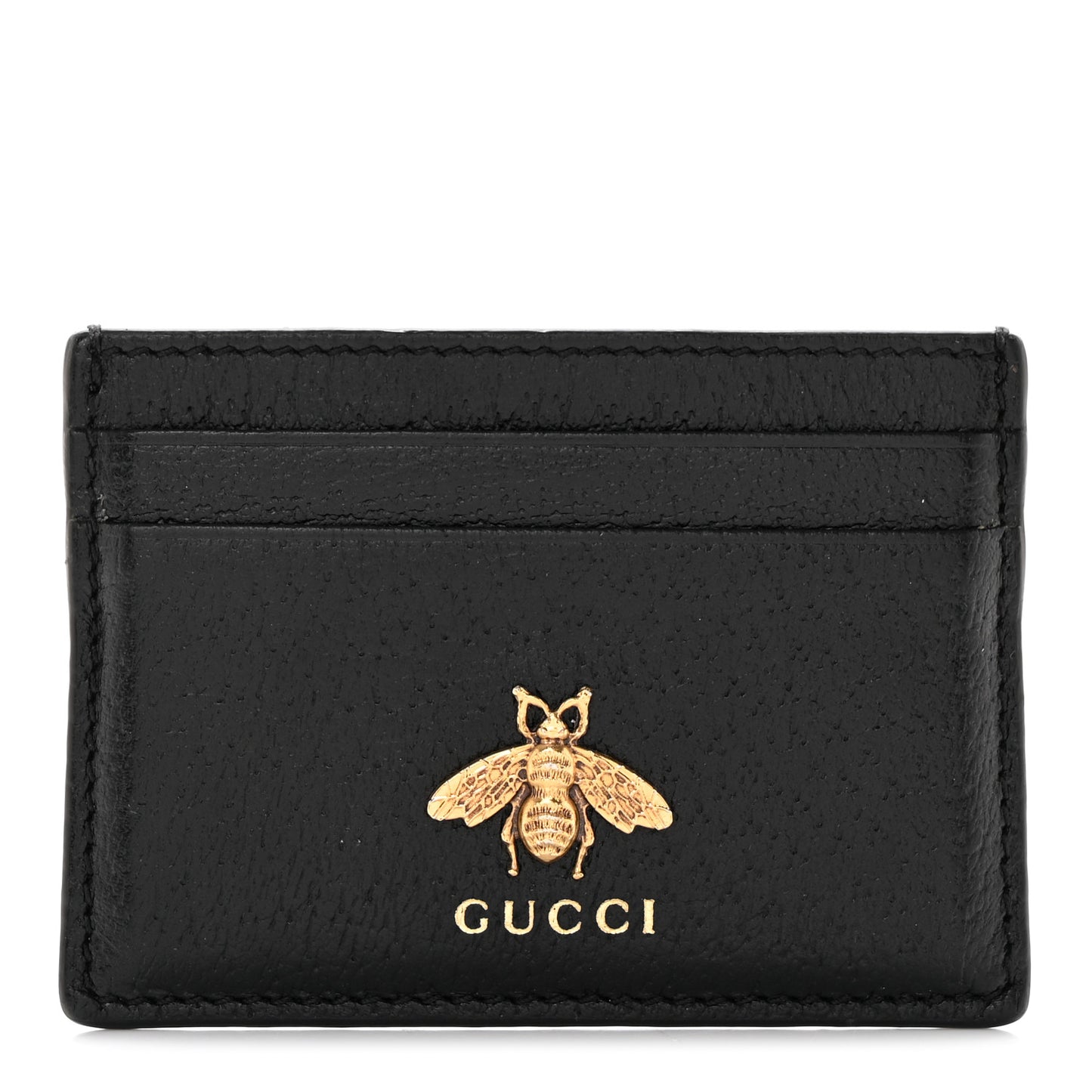 Pebbled Calfskin Animalier Card Holder Black