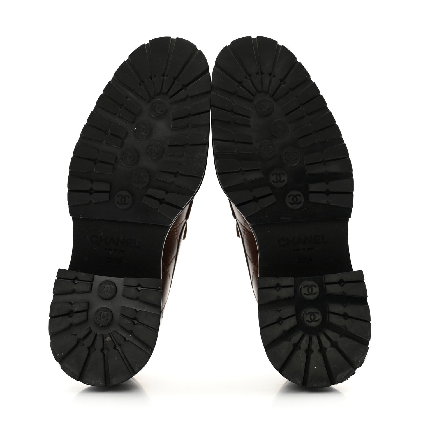 Calfskin Quilted CC Mocassin Loafers 38.5 Brown