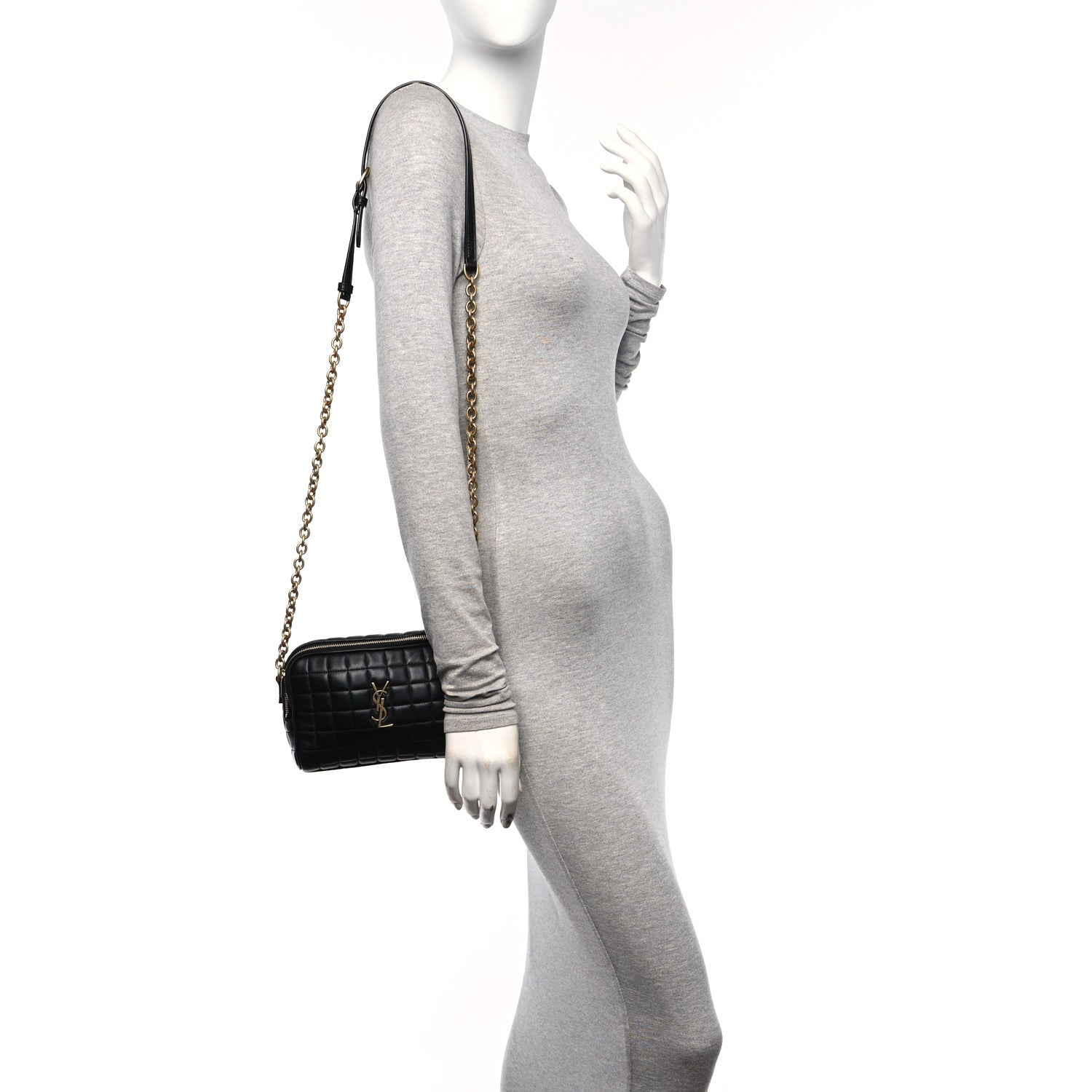 Saint Laurent Lambskin Carre Quilted Cassandre Mini Camera Bag Black 3 of 11