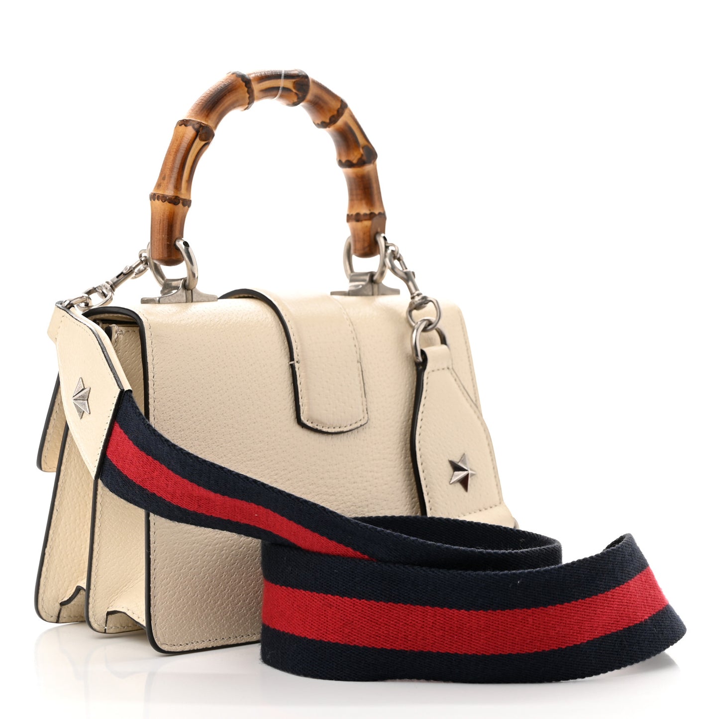 Textured Calfskin Crystal Bamboo Web Mini Dionysus Top Handle Bag Mystic White