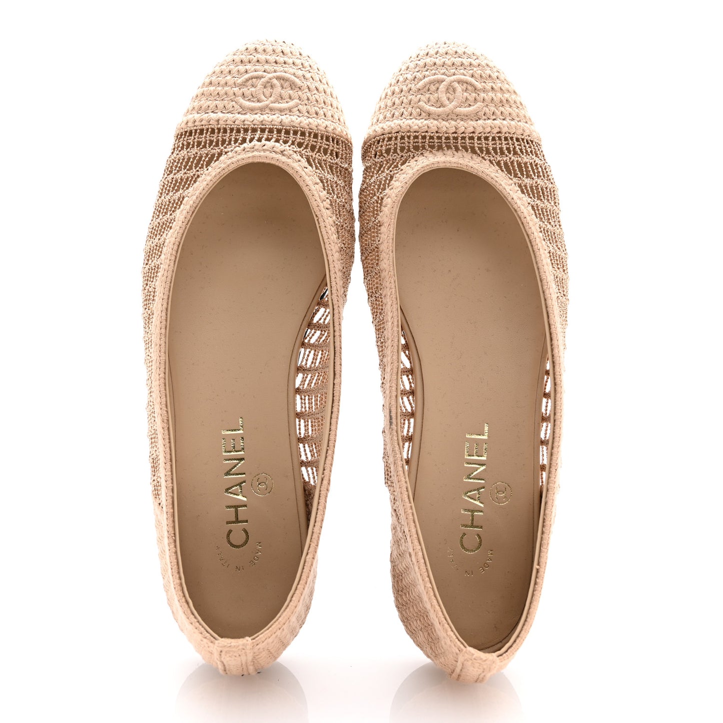 Raffia Cap Toe Ballerina Flats 41 Beige