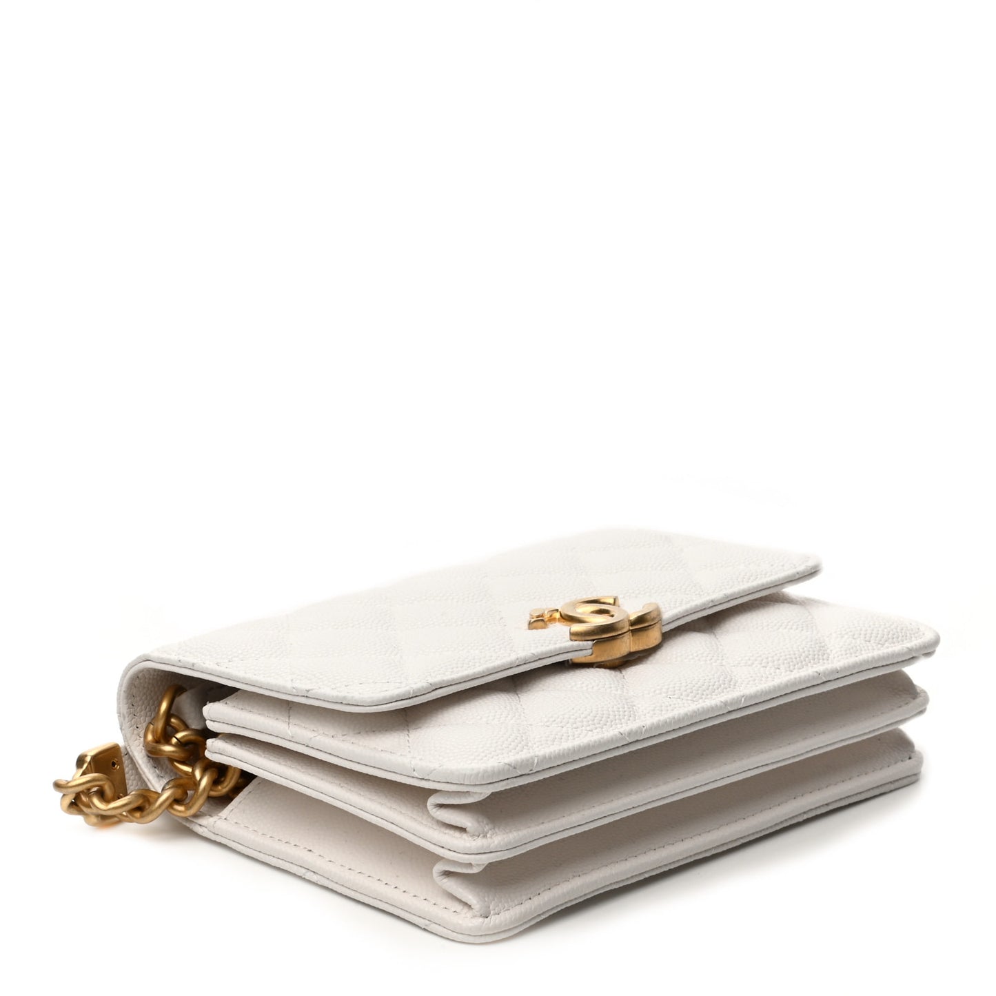 Caviar Quilted Large Bracelet On Chain Clutch White