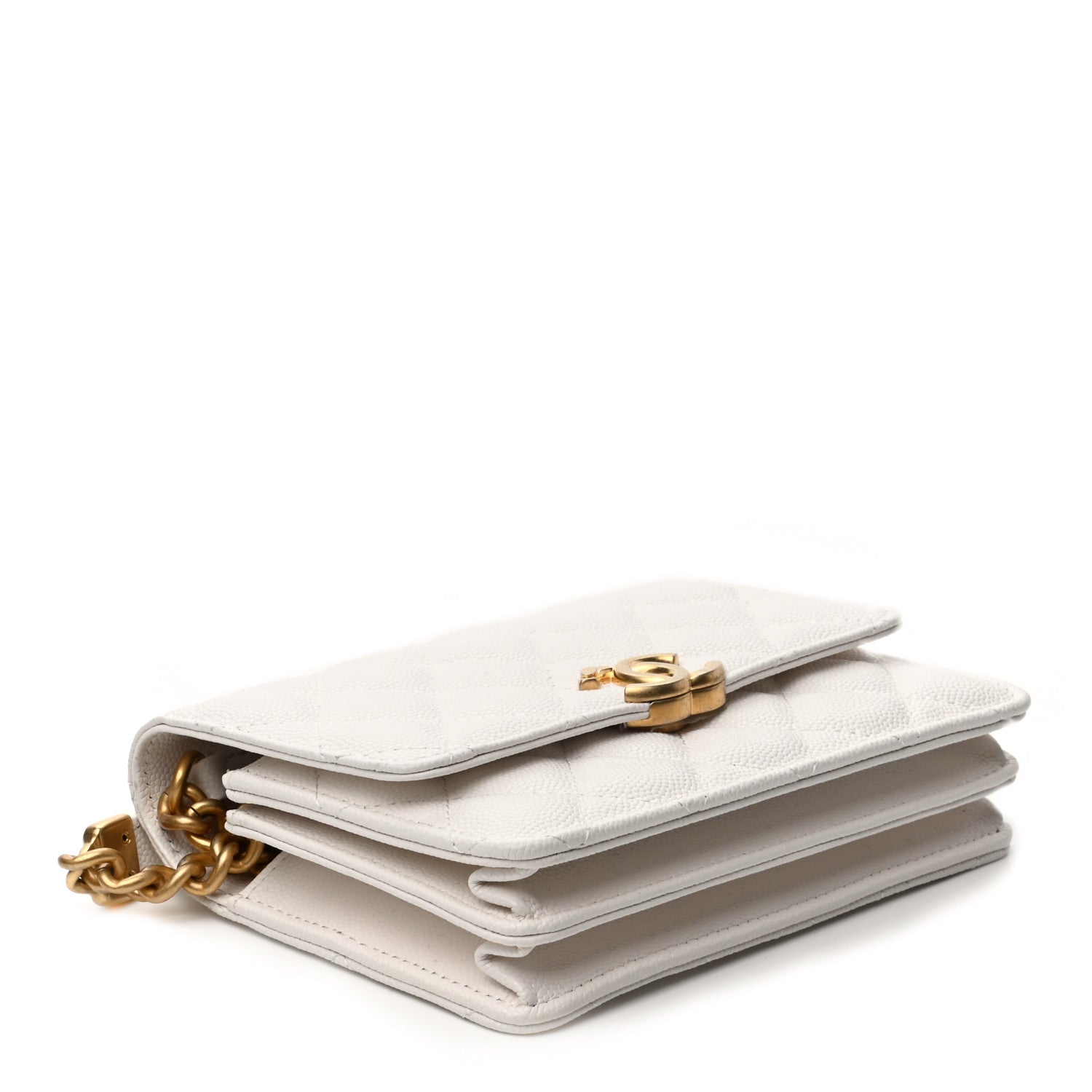 Chanel Caviar Quilted Large Bracelet On Chain Clutch White 4 of 10