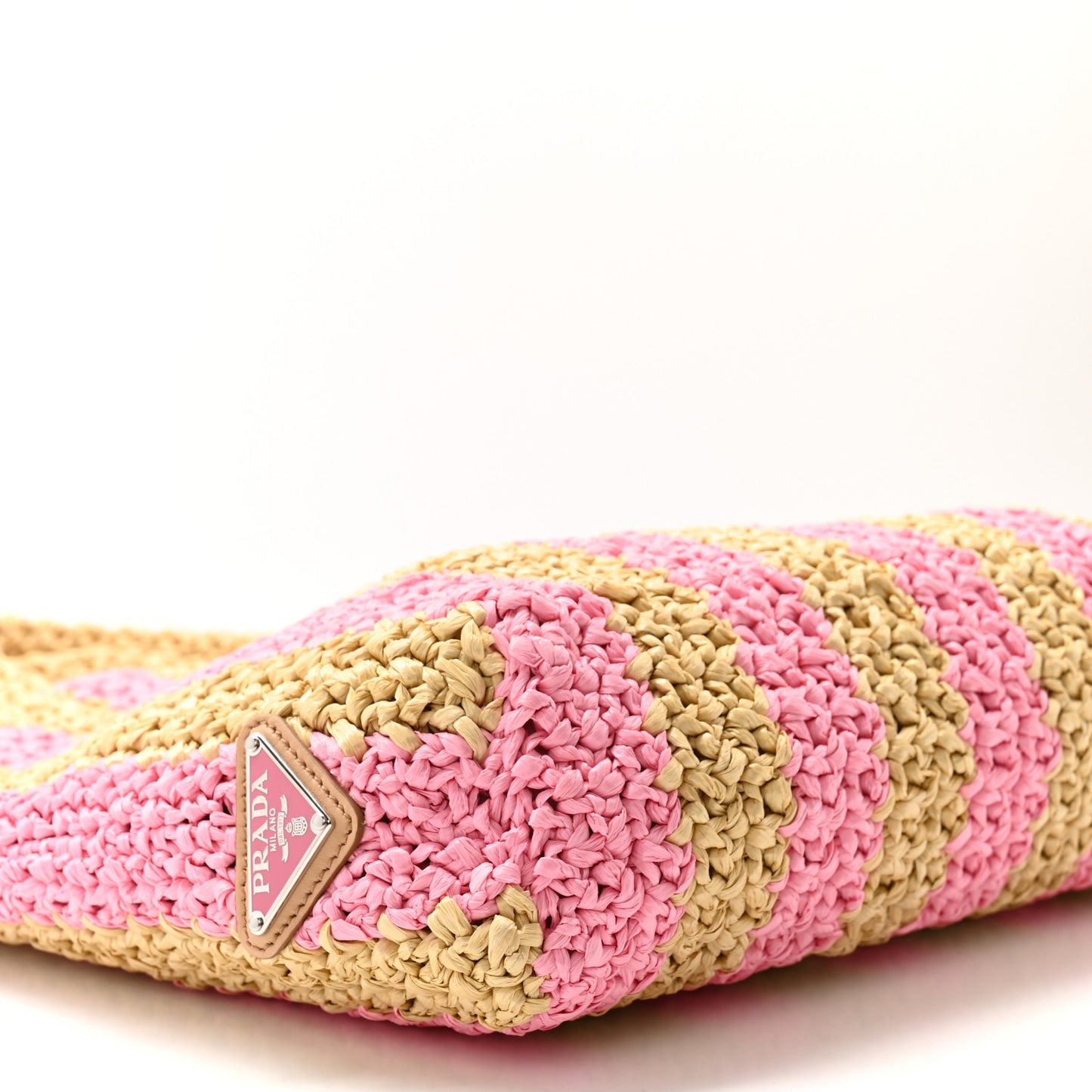 Yarn Raffia Effect Crochet Striped Small Logo Tote Naturale Petalo