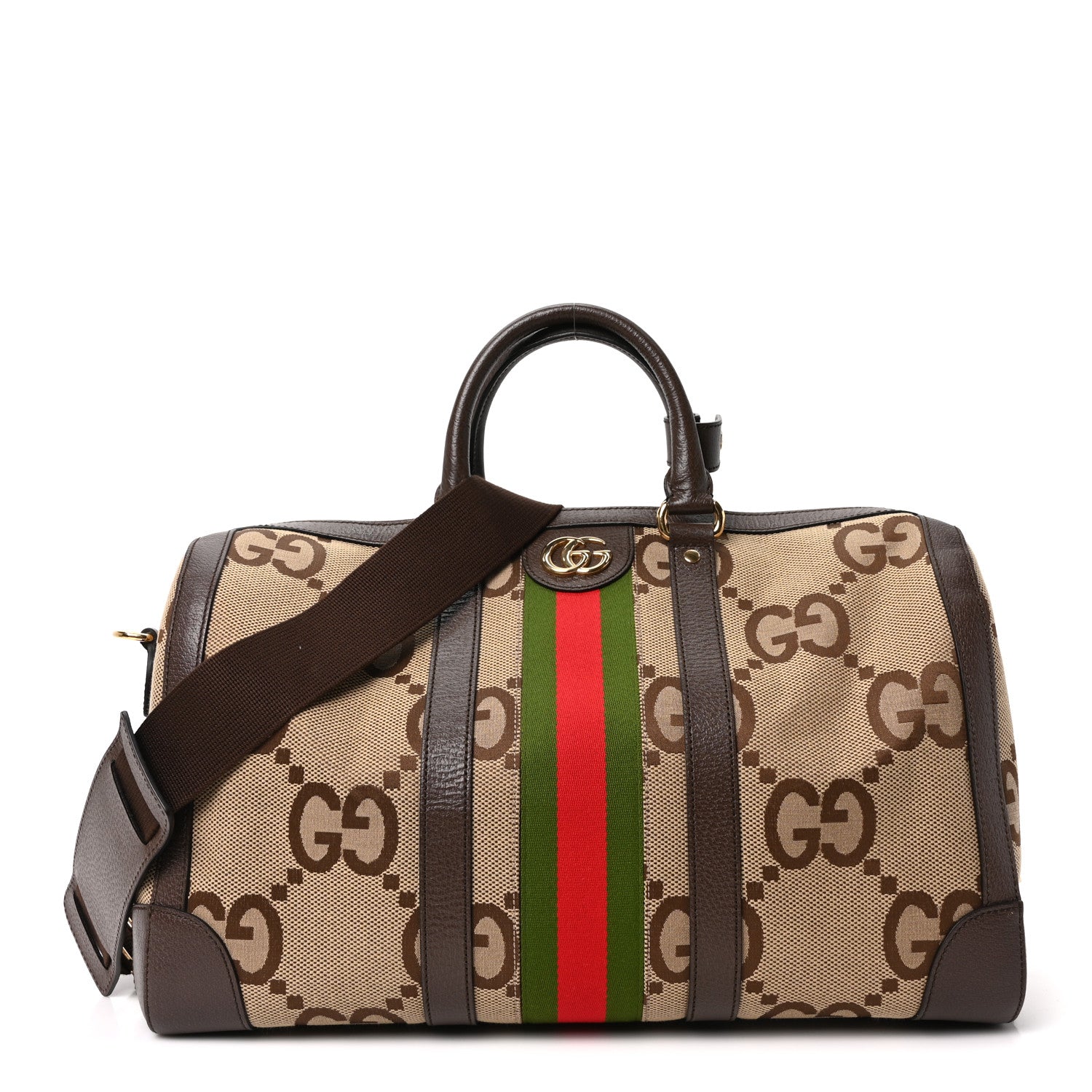Gucci Monogram Jumbo GG Textured Dollar Calfskin Web Medium Duffle