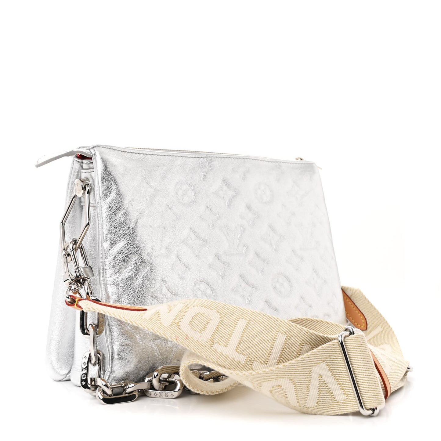 Metallic Lambskin Embossed Monogram Coussin PM Silver