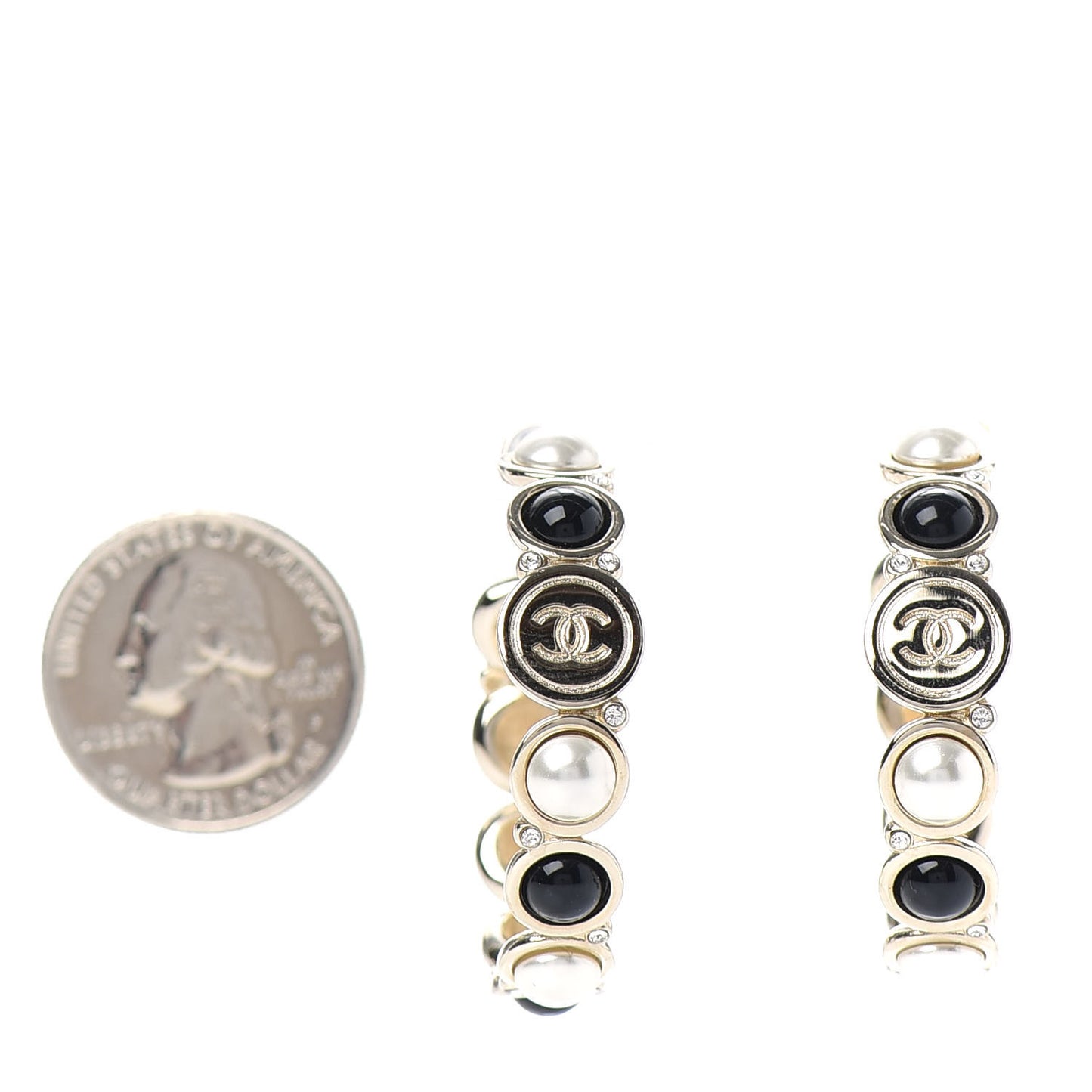 Crystal Pearl Metal Resin Polka Dot Hoop Earrings Gold Black